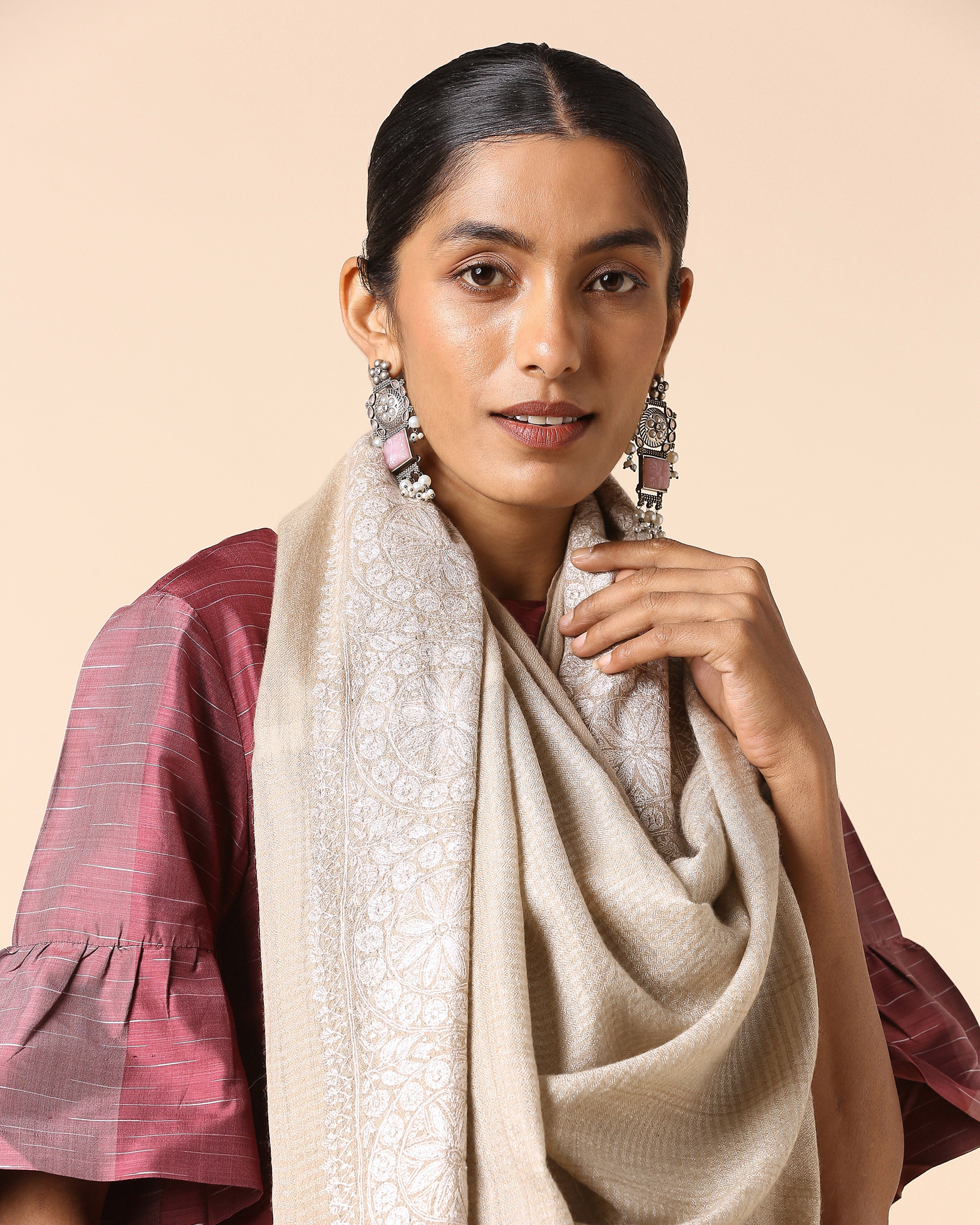 Maitreyi Kashmir Sozni Embroidery Pashmina Saree