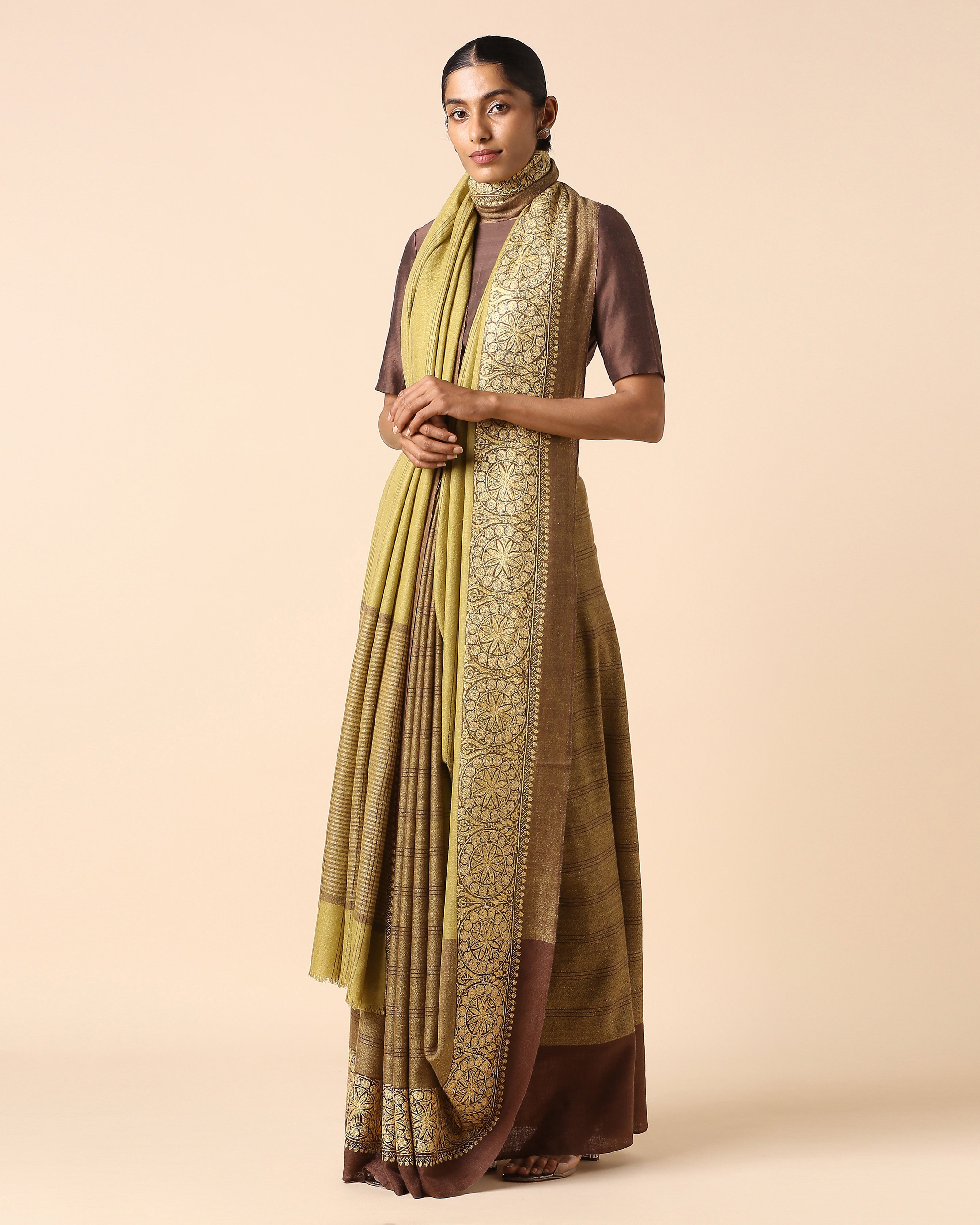 Maitreyi Kashmir Sozni Embroidery Pashmina Saree