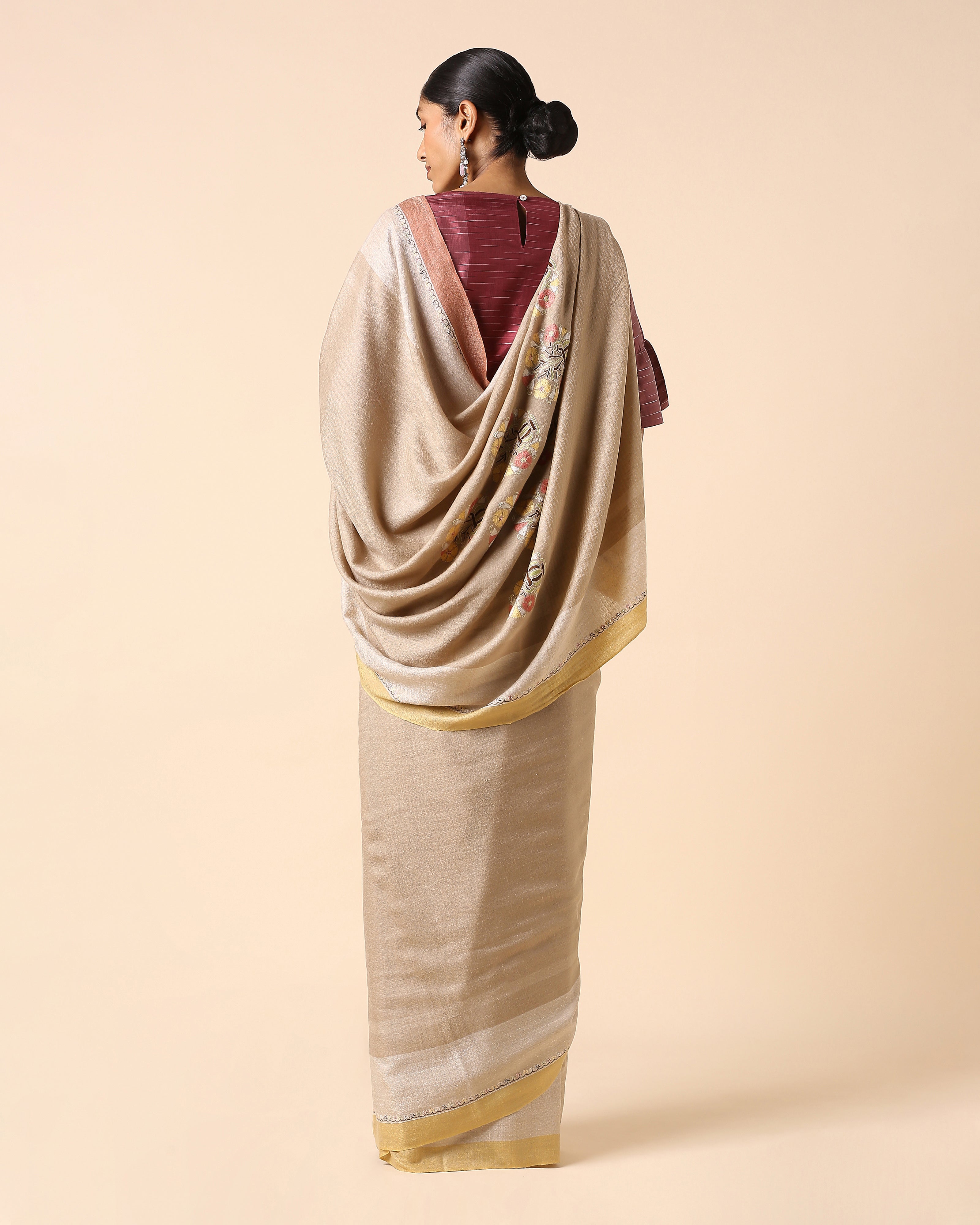 Ishya Kashmir Sozni Embroidery Pashmina Saree