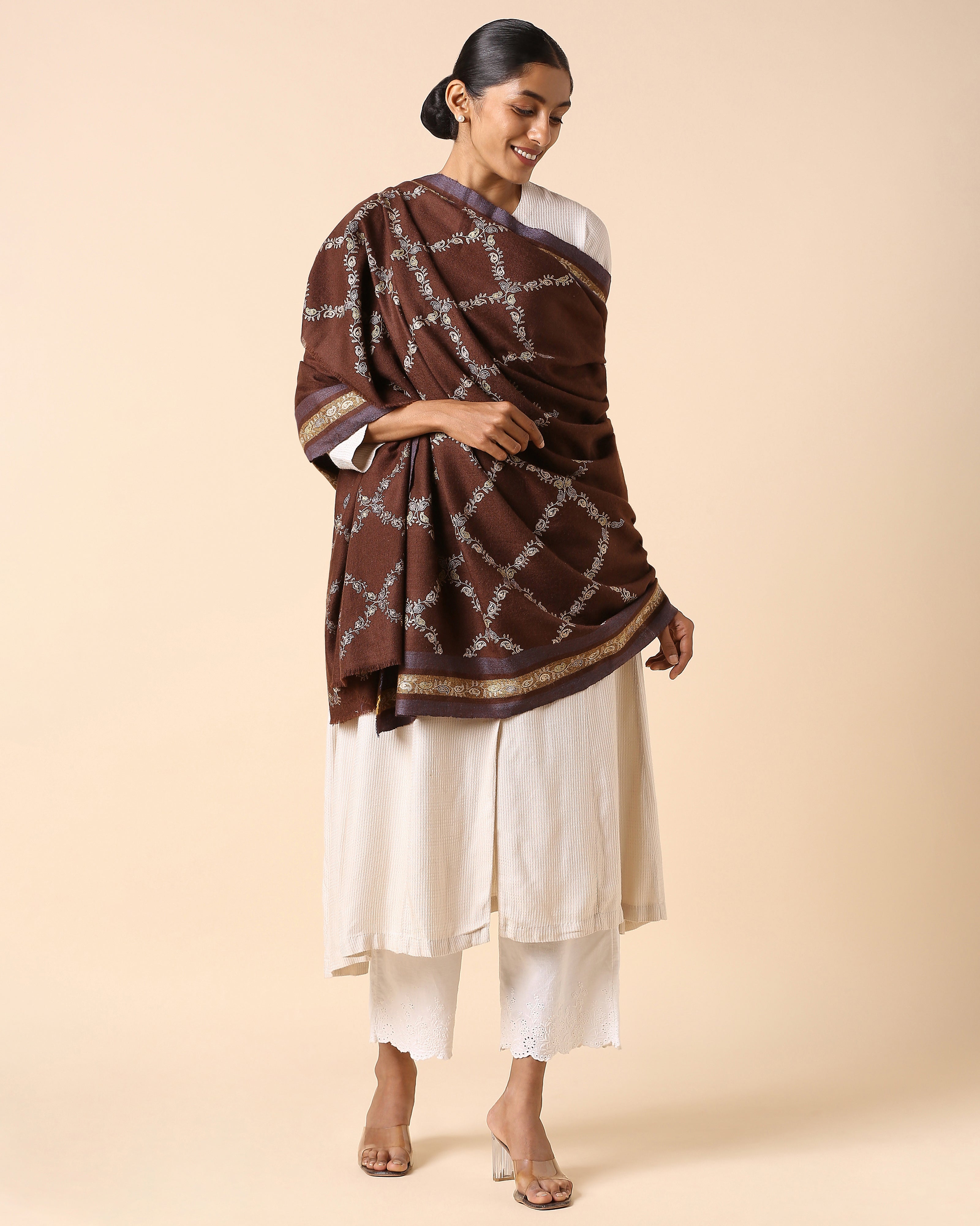 Kainat Kashmir Sozni Embroidery Pashmina Shawl