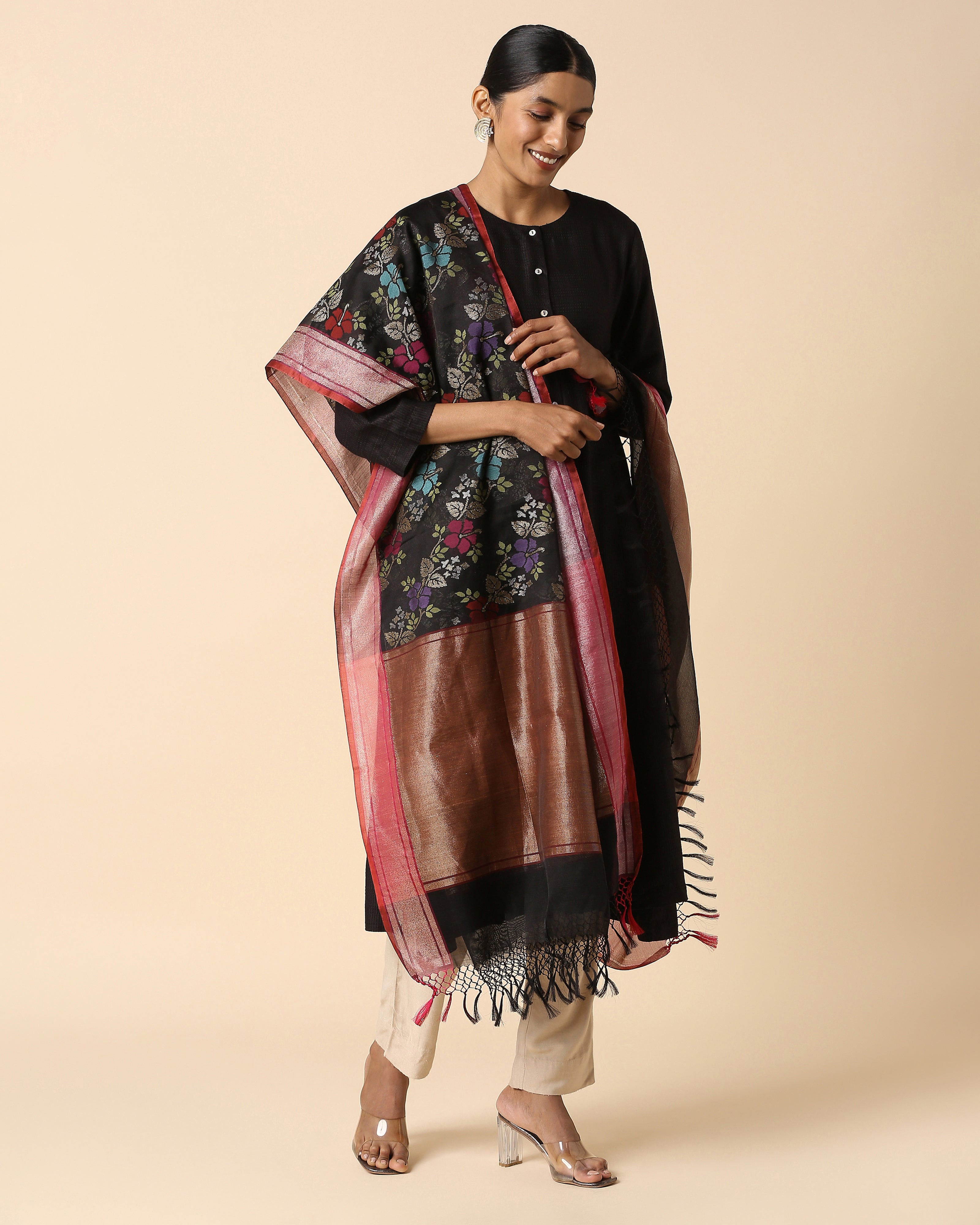 Sindhura Banarasi Jamdani Silk Cotton Dupatta