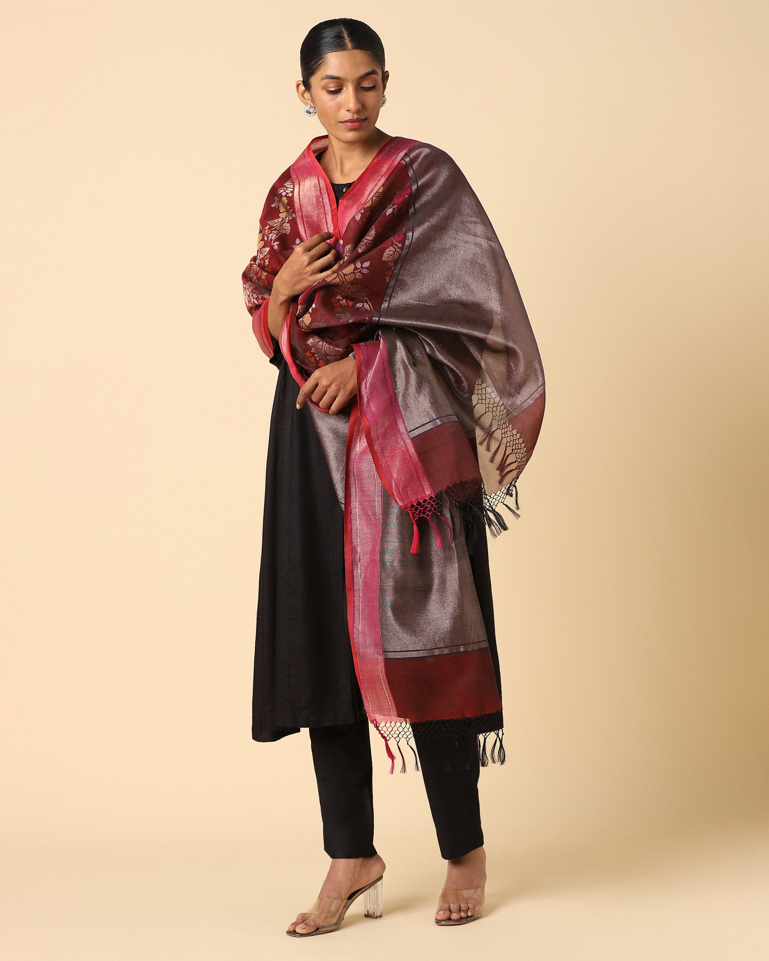 Sindhura Banarasi Jamdani Silk Cotton Dupatta