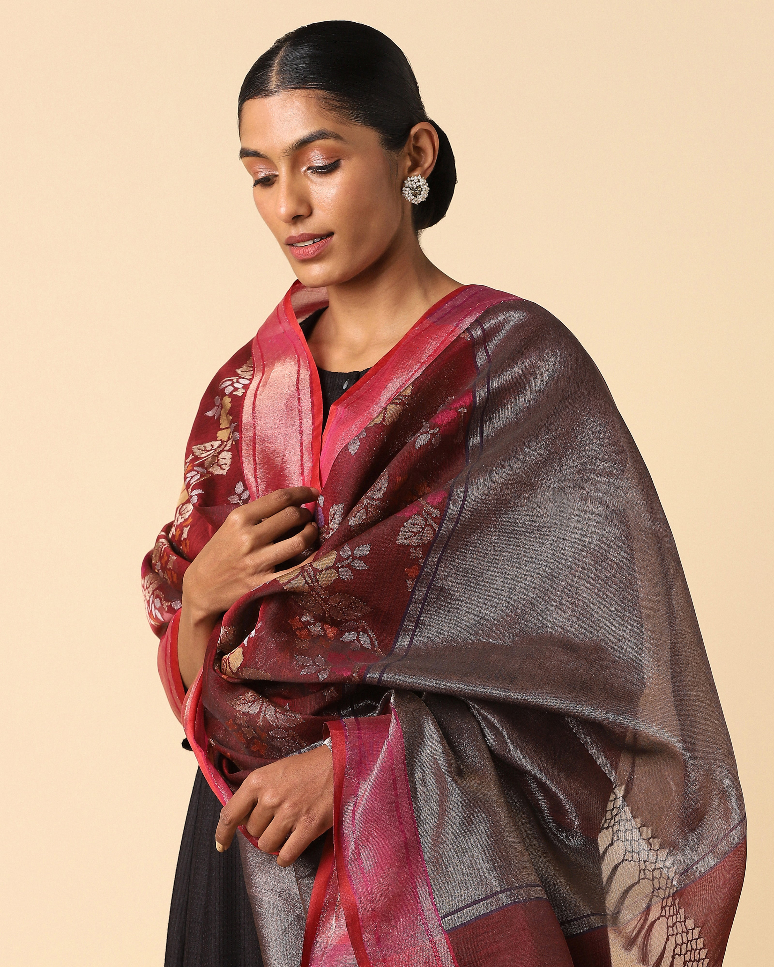 Sindhura Banarasi Jamdani Silk Cotton Dupatta