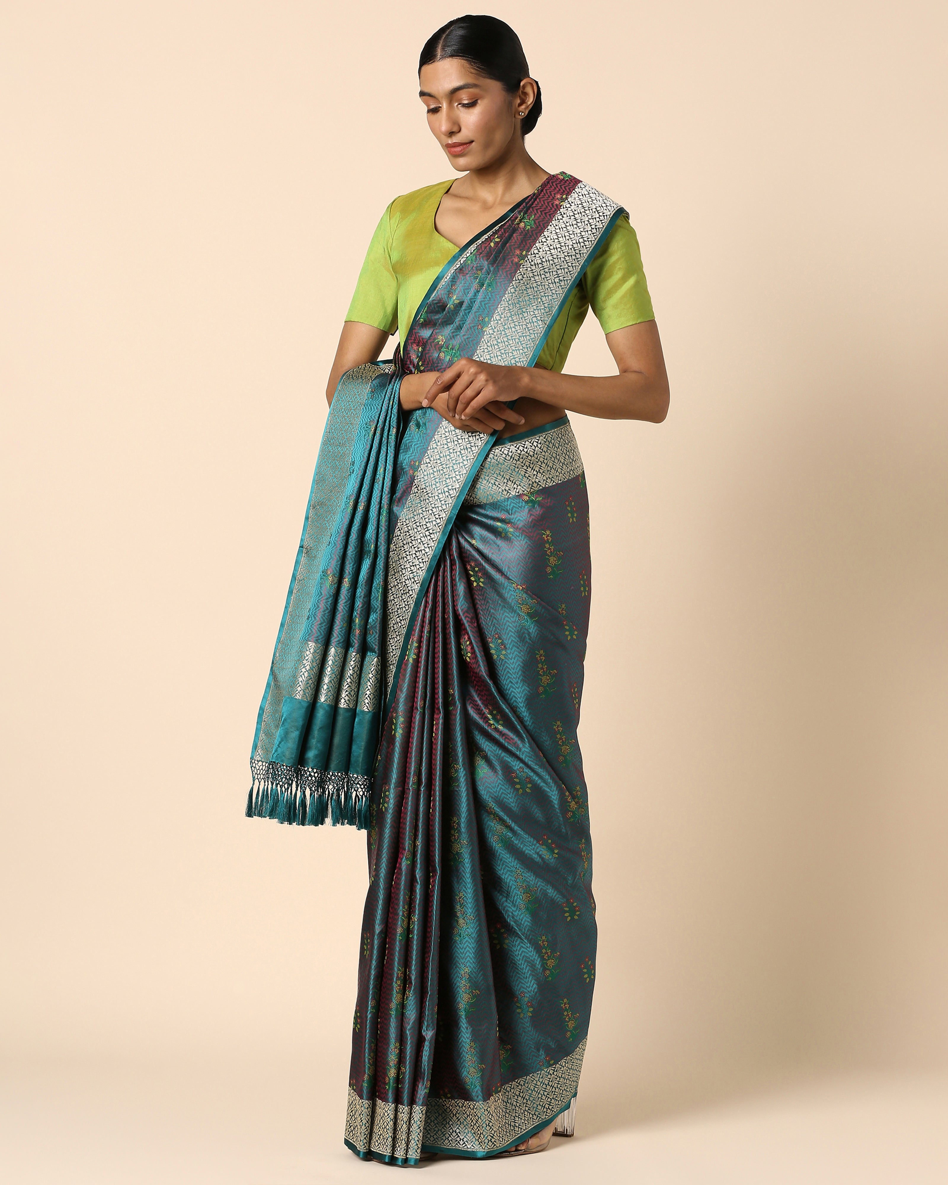 Santati Banarasi Tanchoi And Kadwa Silk Saree