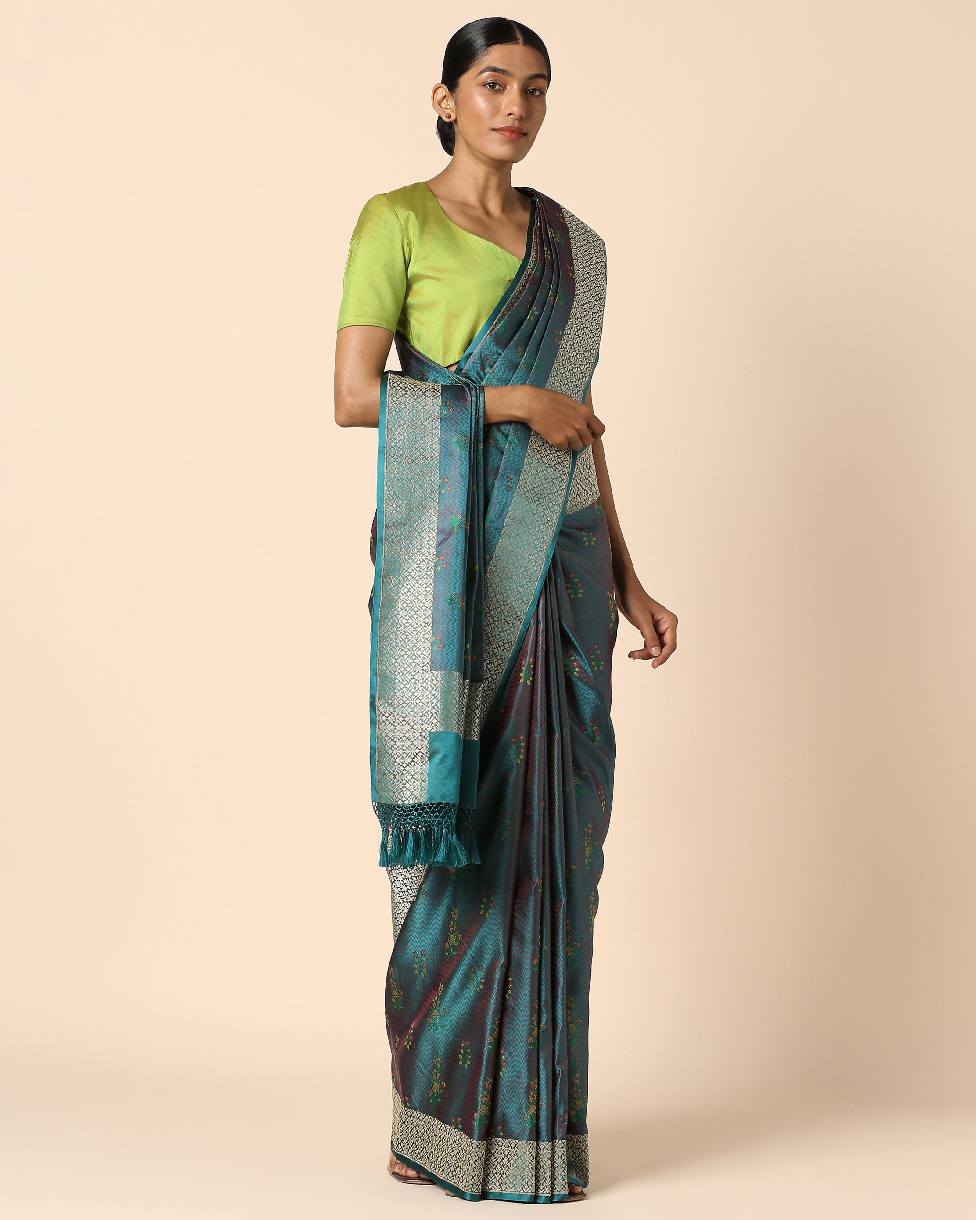 Santati Banarasi Tanchoi And Kadwa Silk Saree
