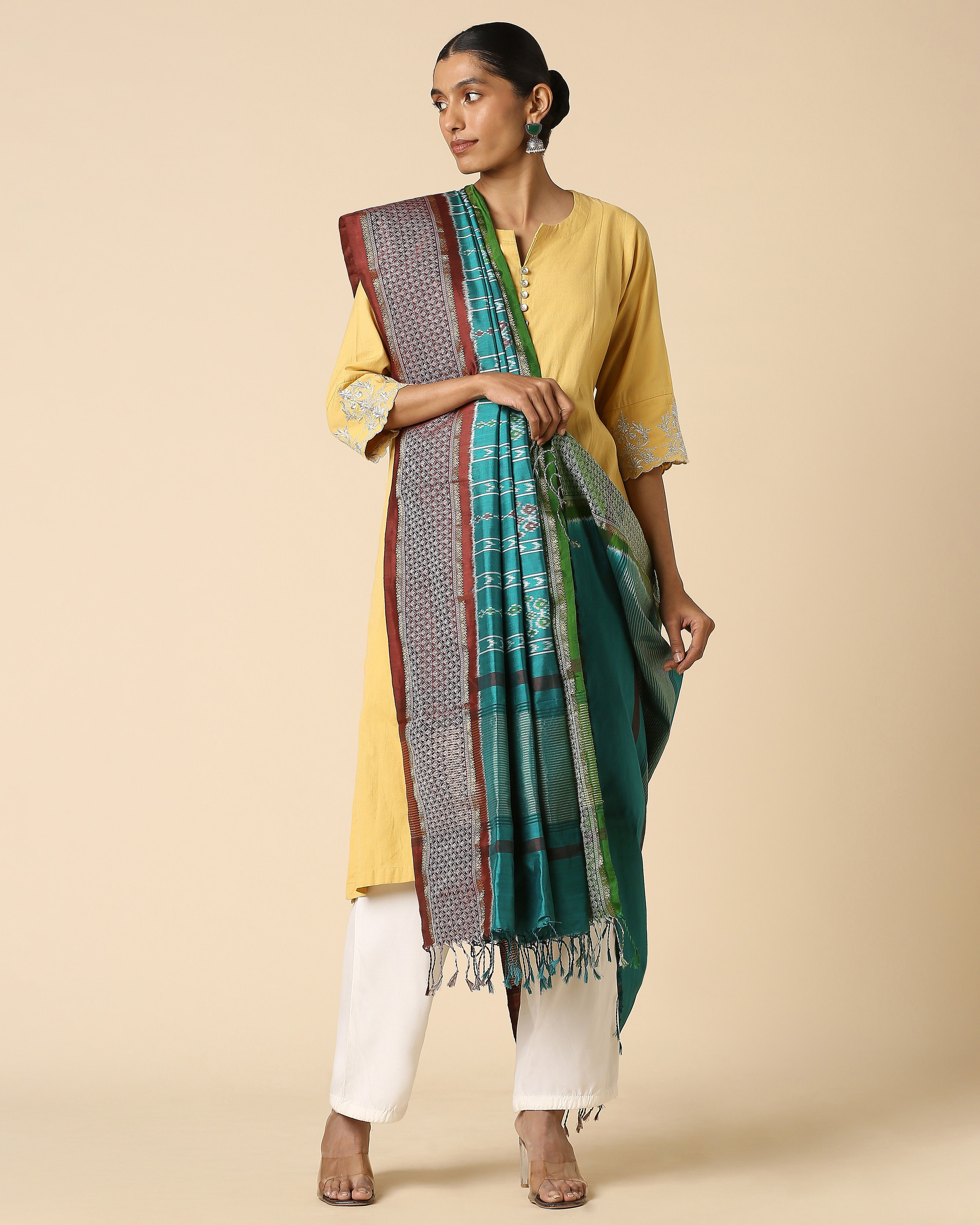 Alina Pochampally Weft Ikat Silk Dupatta