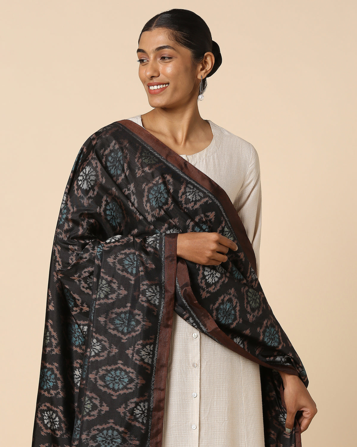 Malan Pochampally Weft Ikat Silk Dupatta