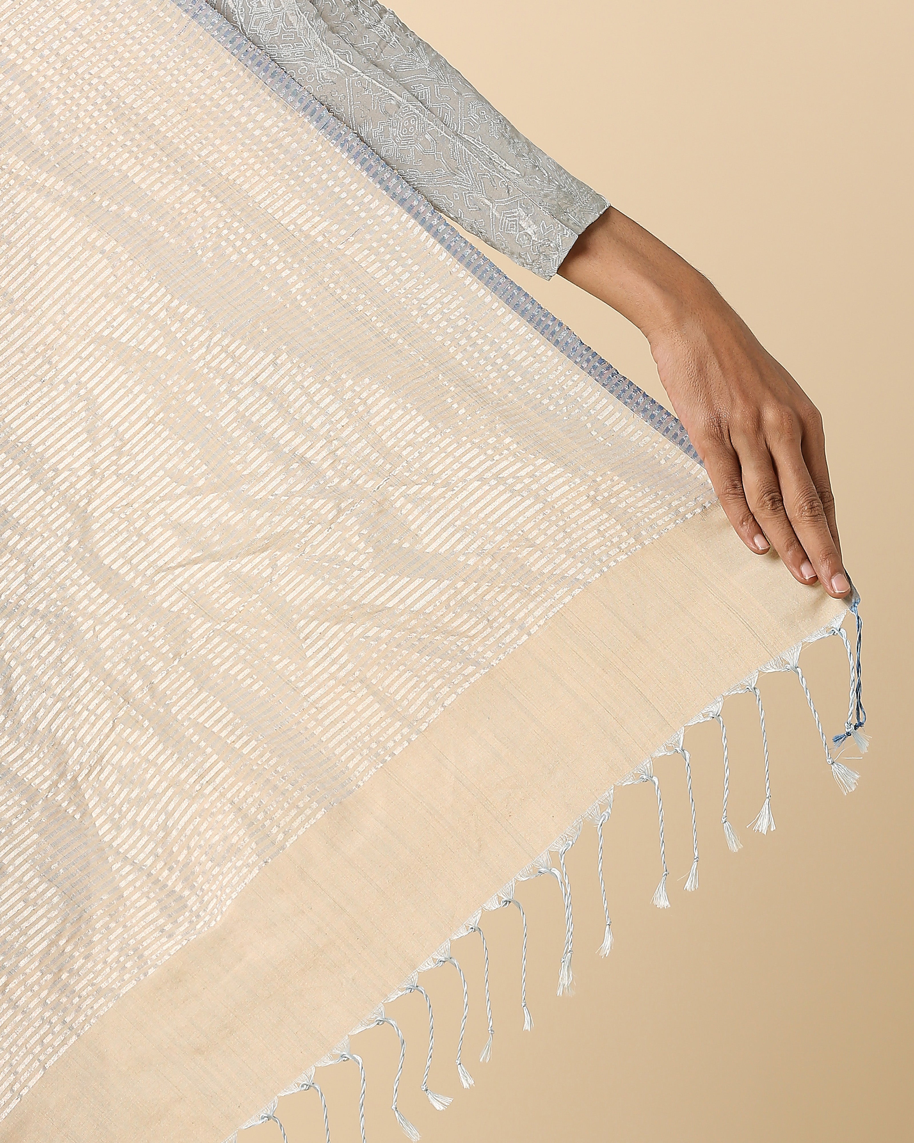 Uktha Pochampally Warp Ikat Brown Cotton Saree
