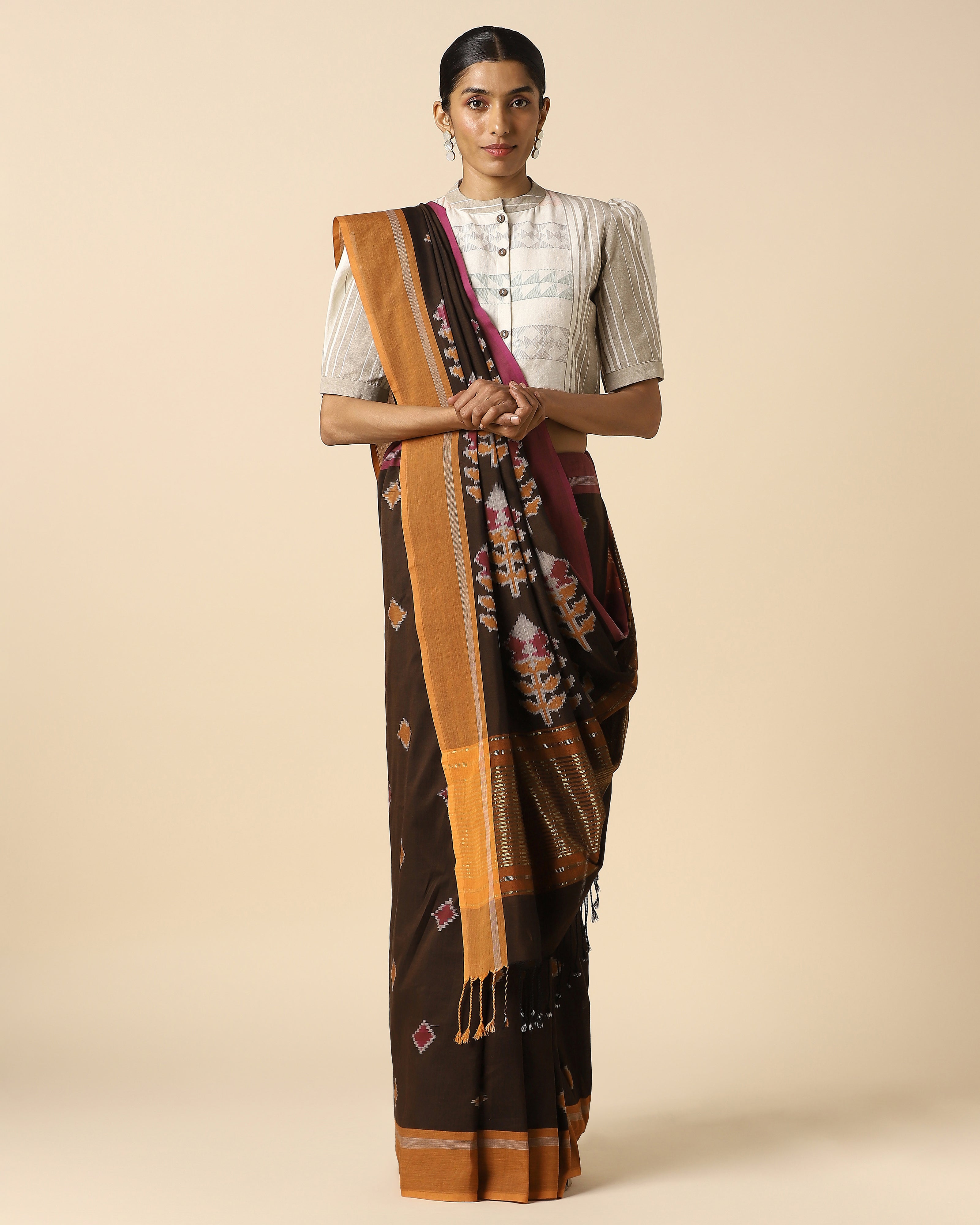 Kapi Pochampally Warp Ikat Cotton Saree