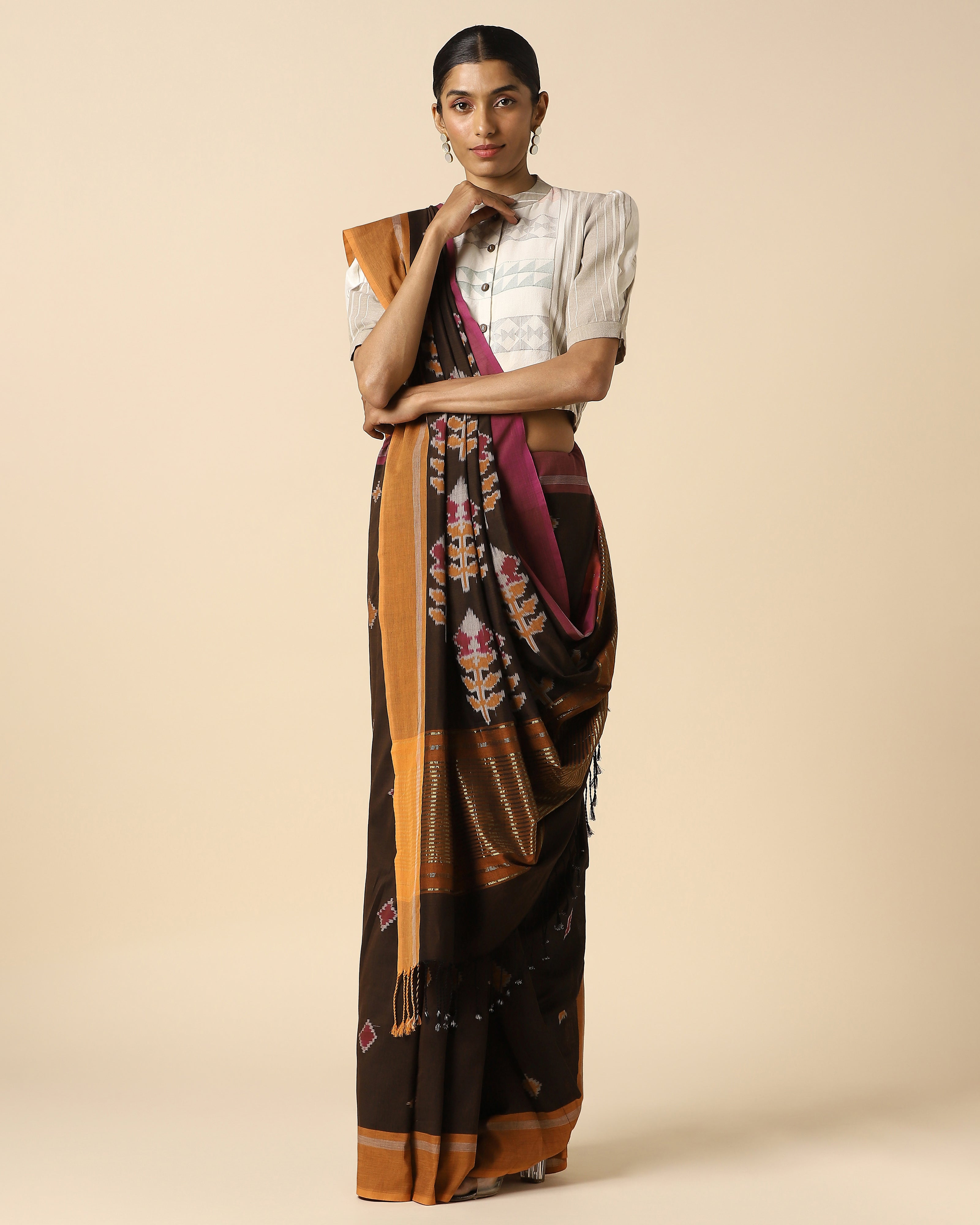 Kapi Pochampally Warp Ikat Cotton Saree
