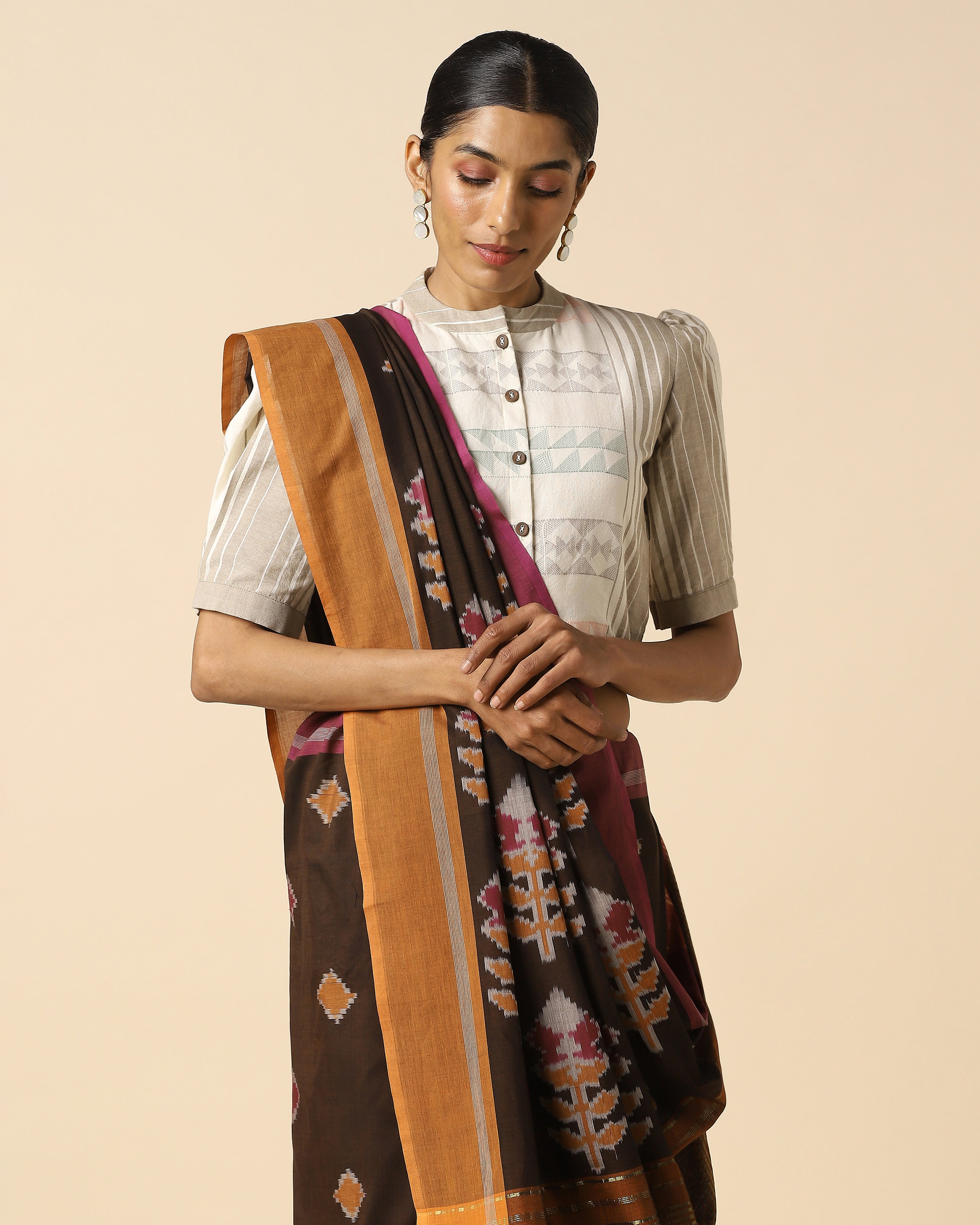 Kapi Pochampally Warp Ikat Cotton Saree