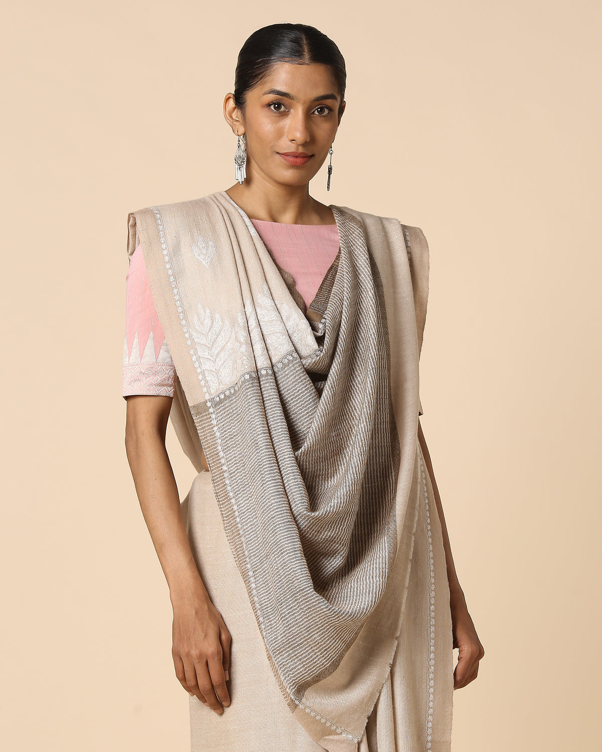 Mahreen Kashmir Sozni Embroidery Pashmina Saree