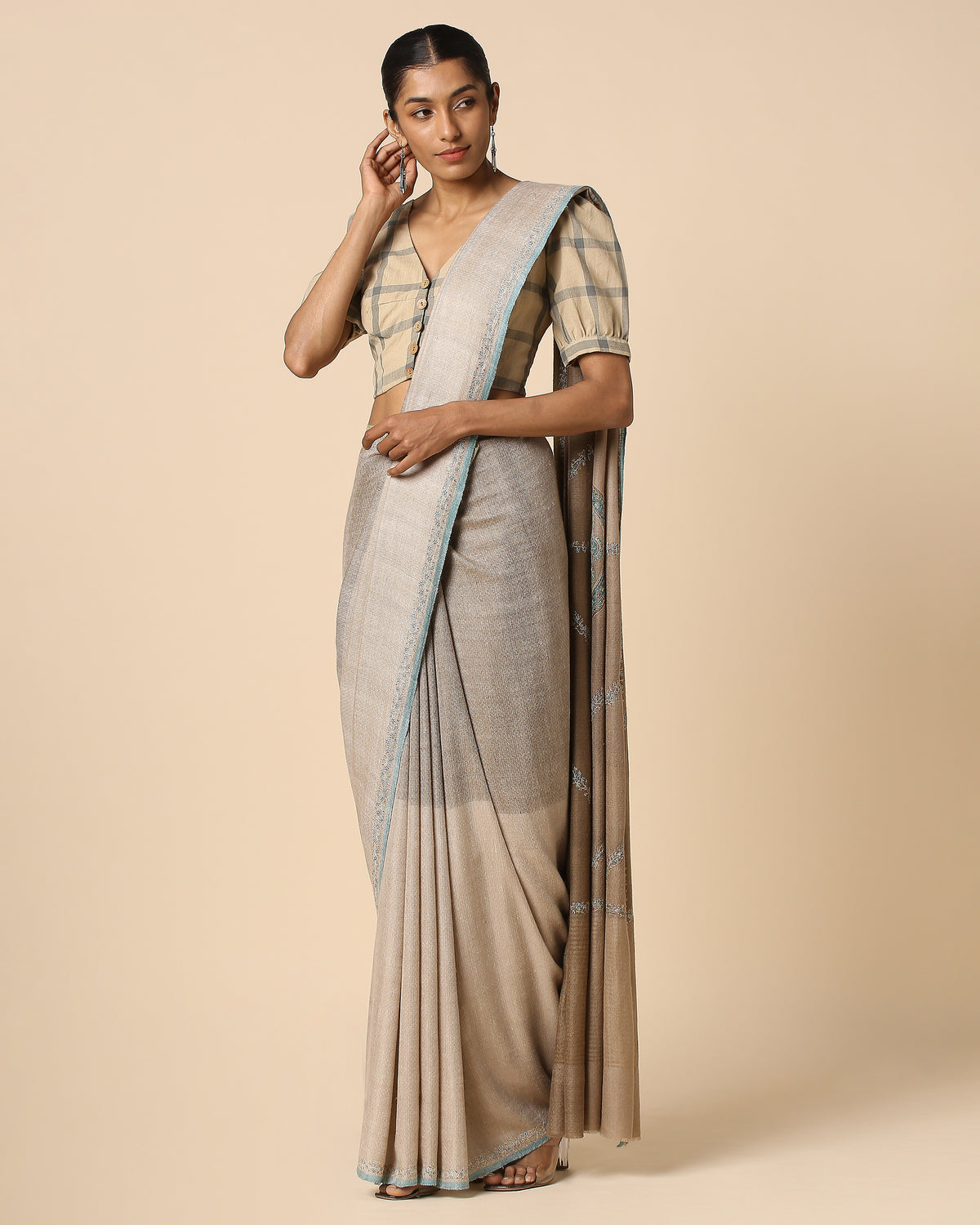 Eshail Kashmir Sozni Embroidery Pashmina Saree