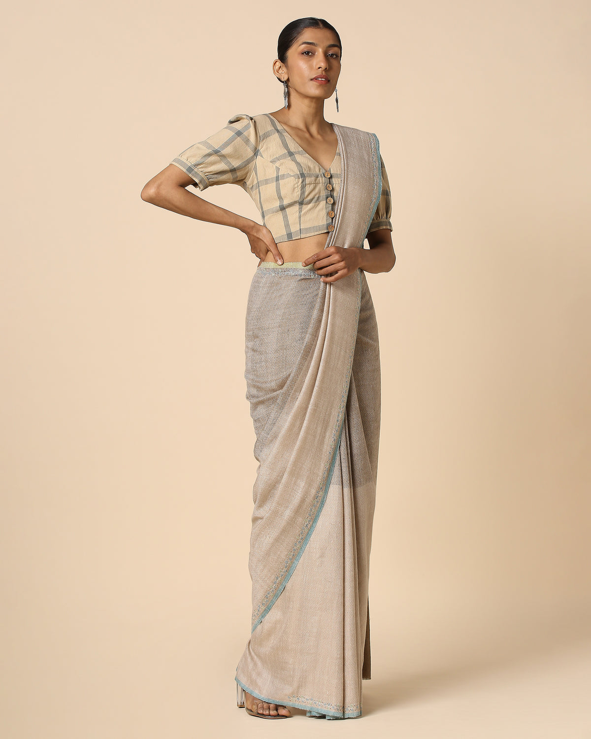 Eshail Kashmir Sozni Embroidery Pashmina Saree