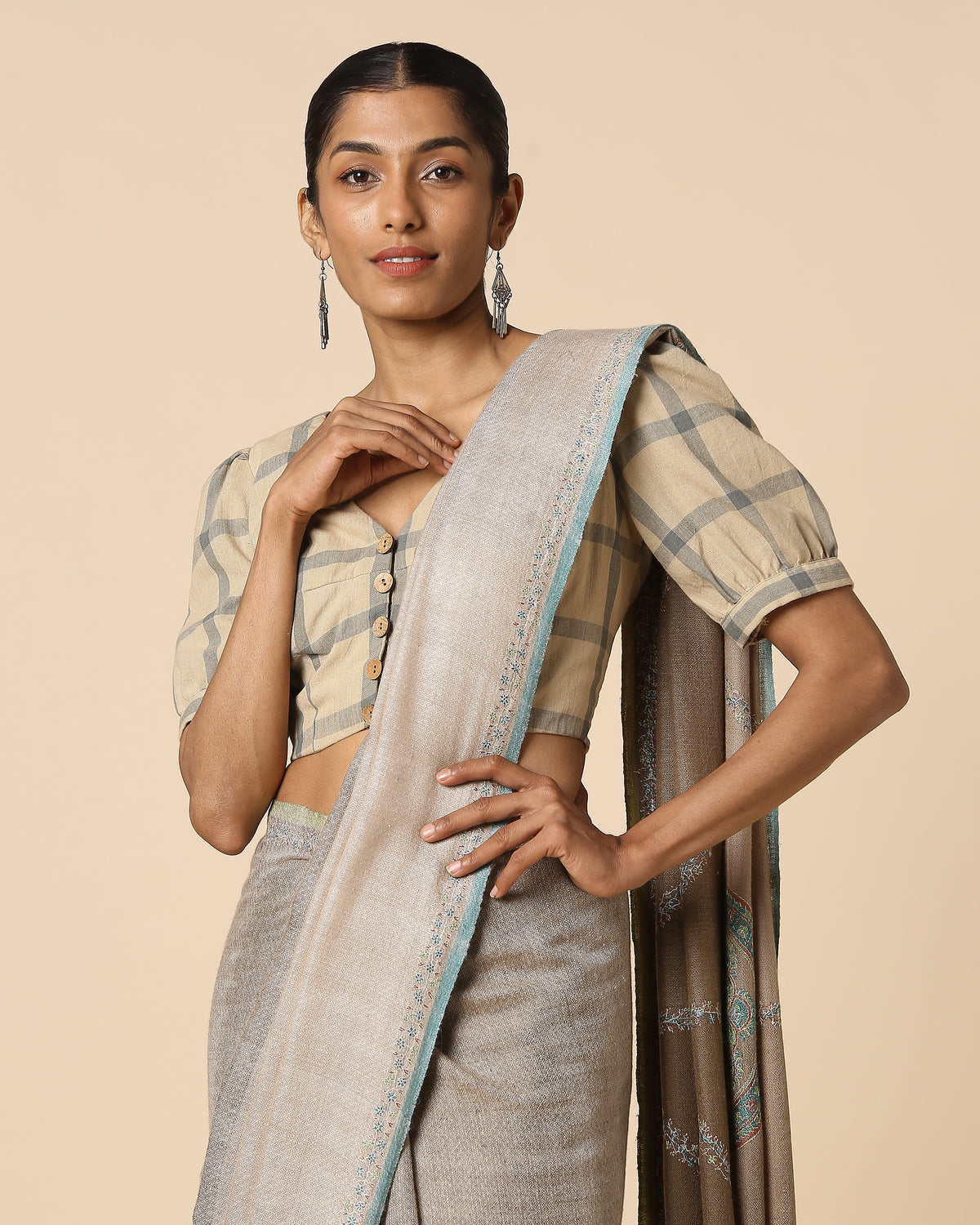 Eshail Kashmir Sozni Embroidery Pashmina Saree