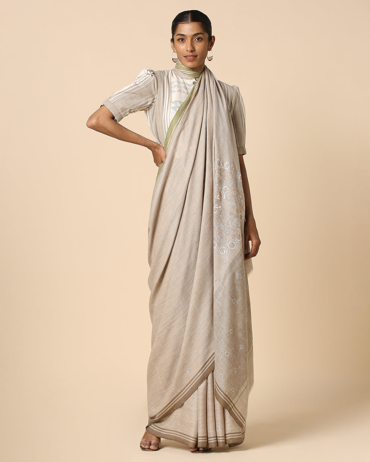 Anabia Kashmir Sozni Embroidery Pashmina Saree