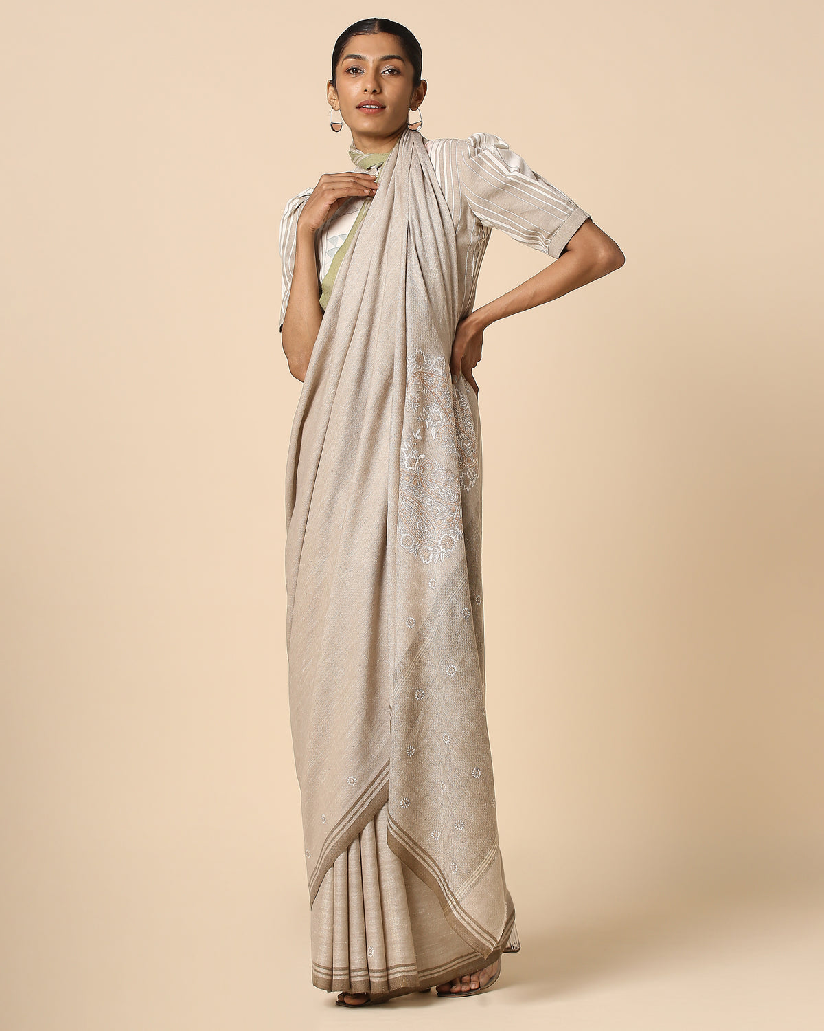 Anabia Kashmir Sozni Embroidery Pashmina Saree