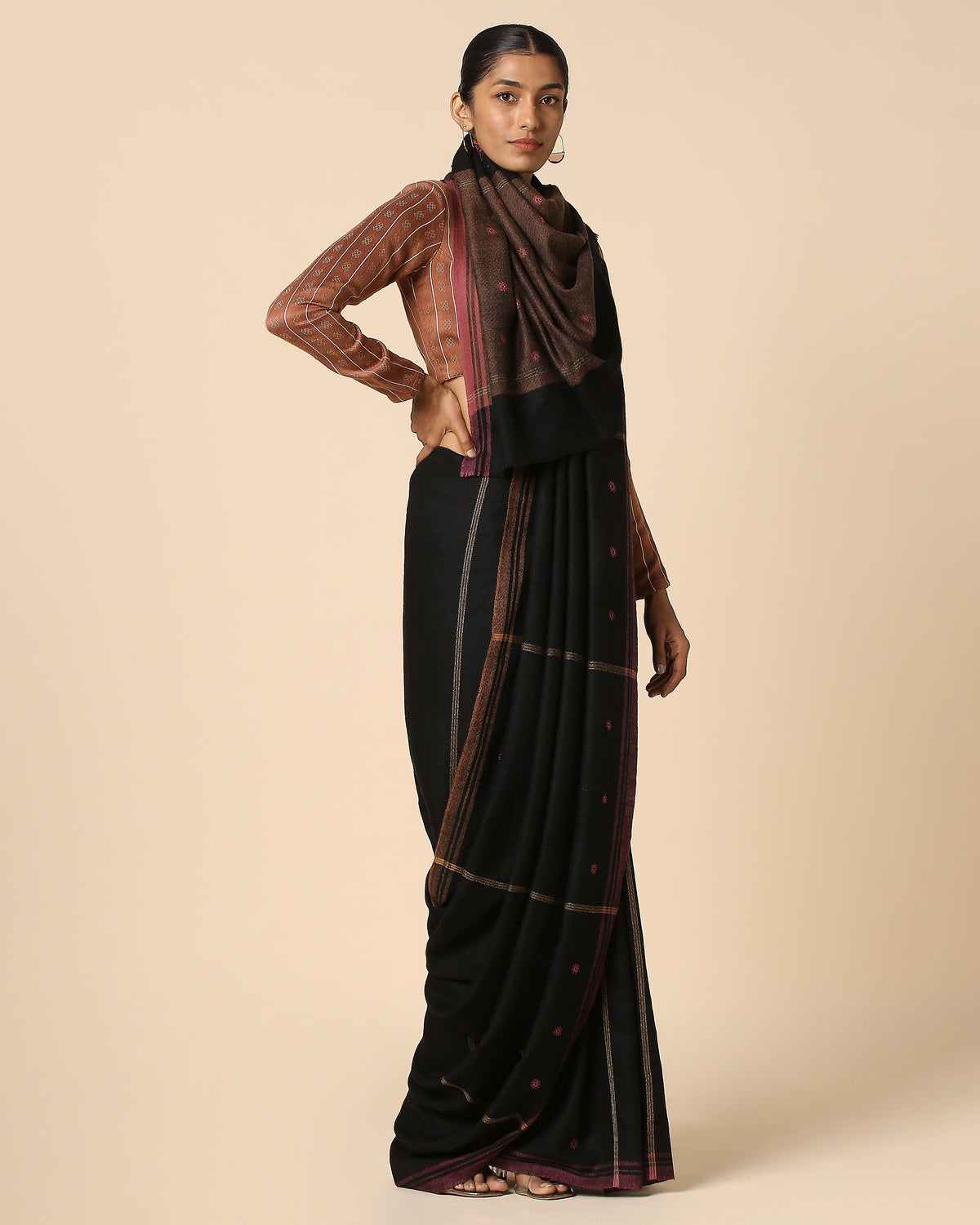 Anabia Kashmir Sozni Embroidery Pashmina Saree