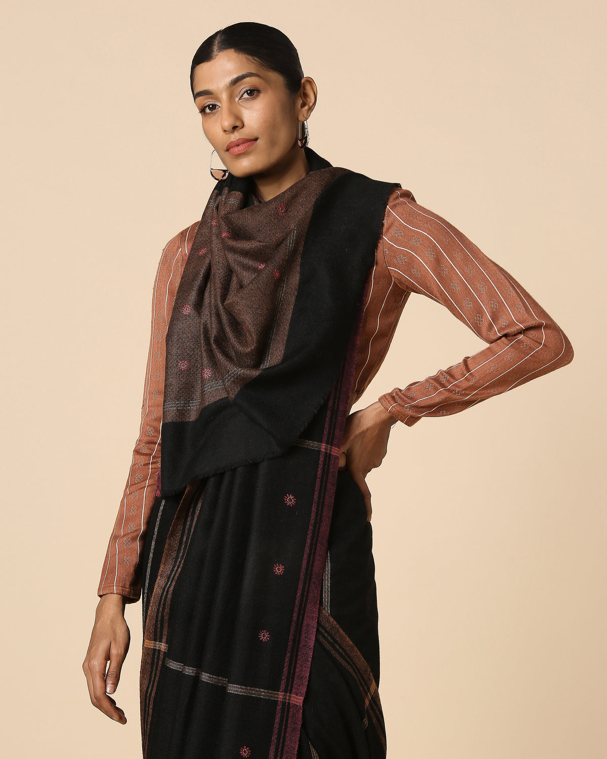 Anabia Kashmir Sozni Embroidery Pashmina Saree