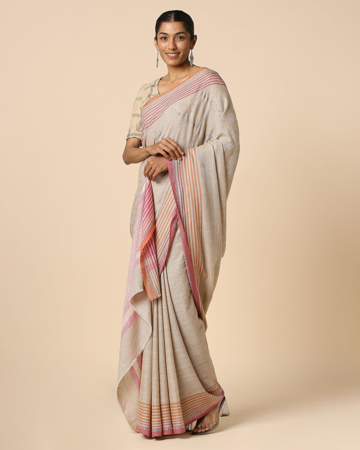 Zoyah Kashmir Sozni Embroidery Pashmina Saree
