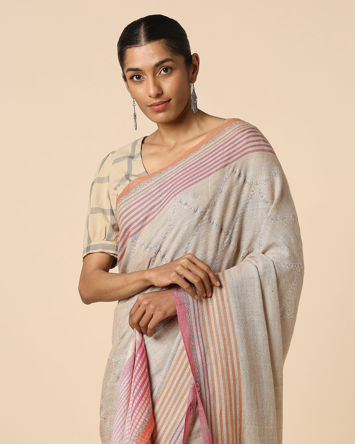 Zoyah Kashmir Sozni Embroidery Pashmina Saree