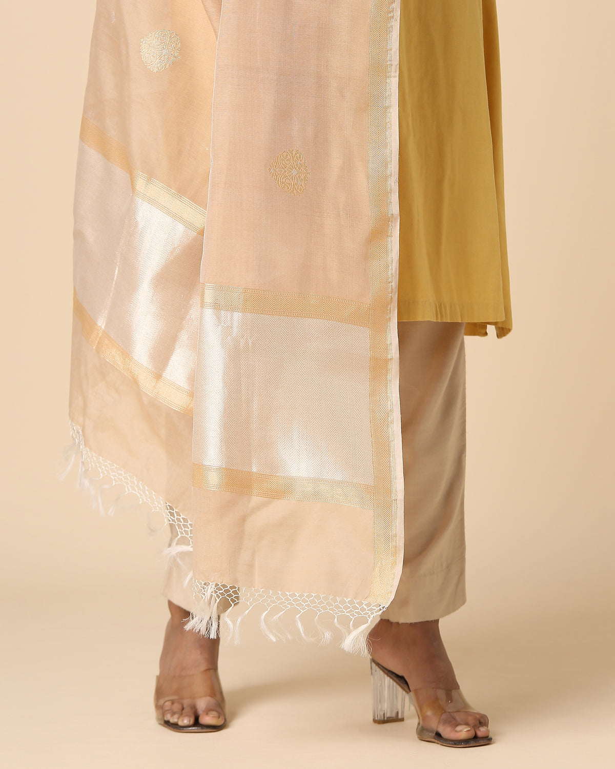 Vama Banarasi Kadwa Brown Cotton Dupatta