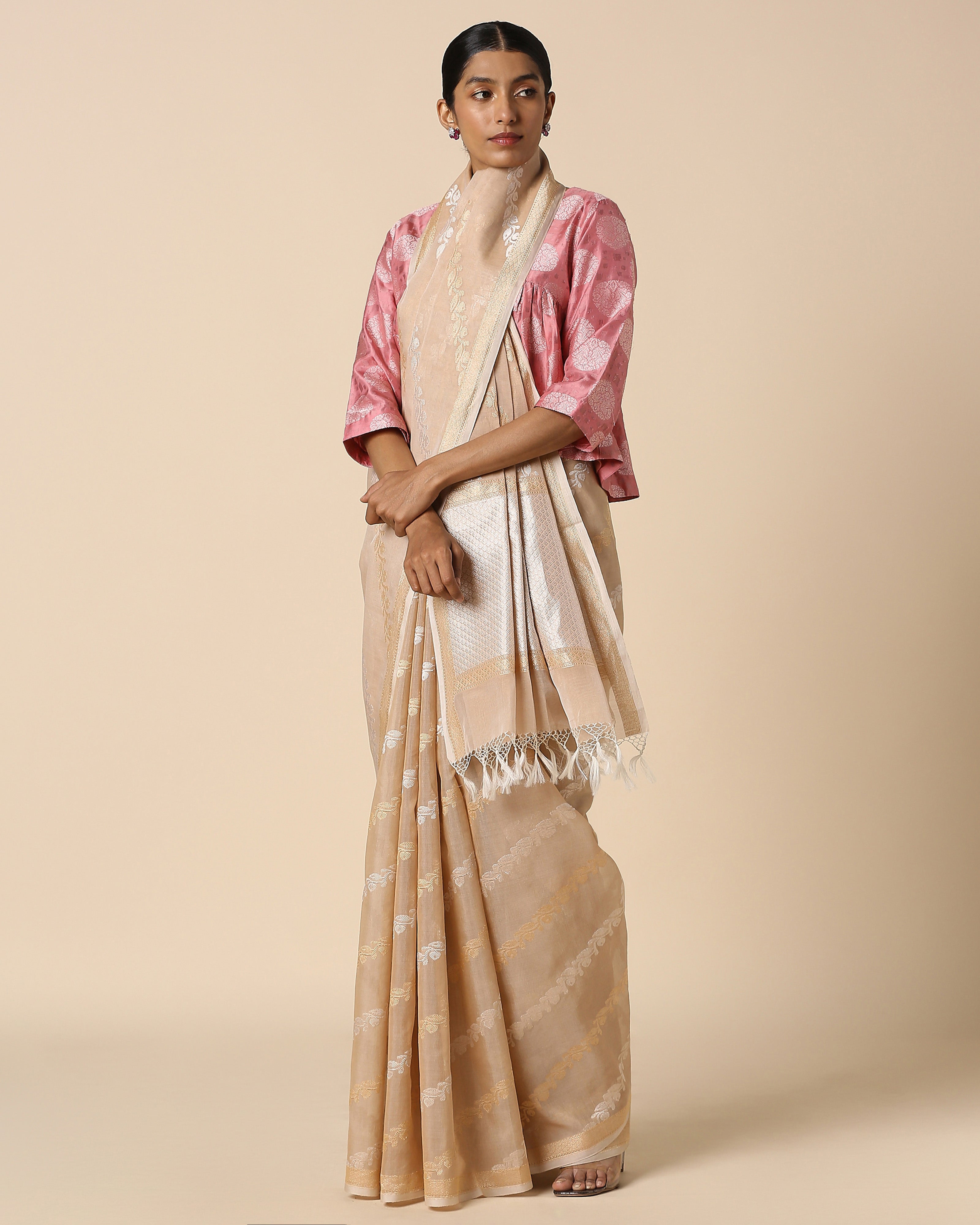 Ekanei Banarasi Kadwa Brown Cotton Saree