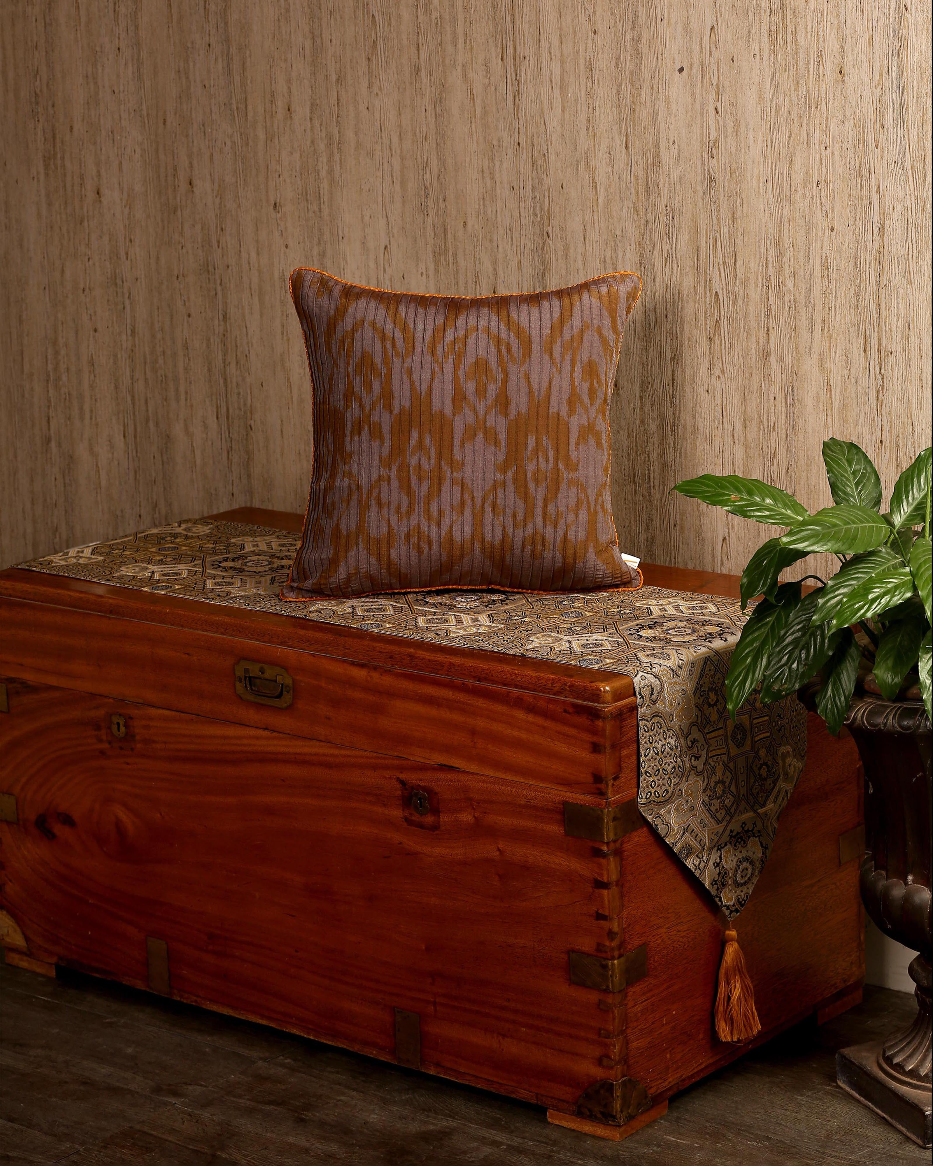 Pintuck Zigzag Pochampally Warp Ikat Cotton Silk Cushion Cover