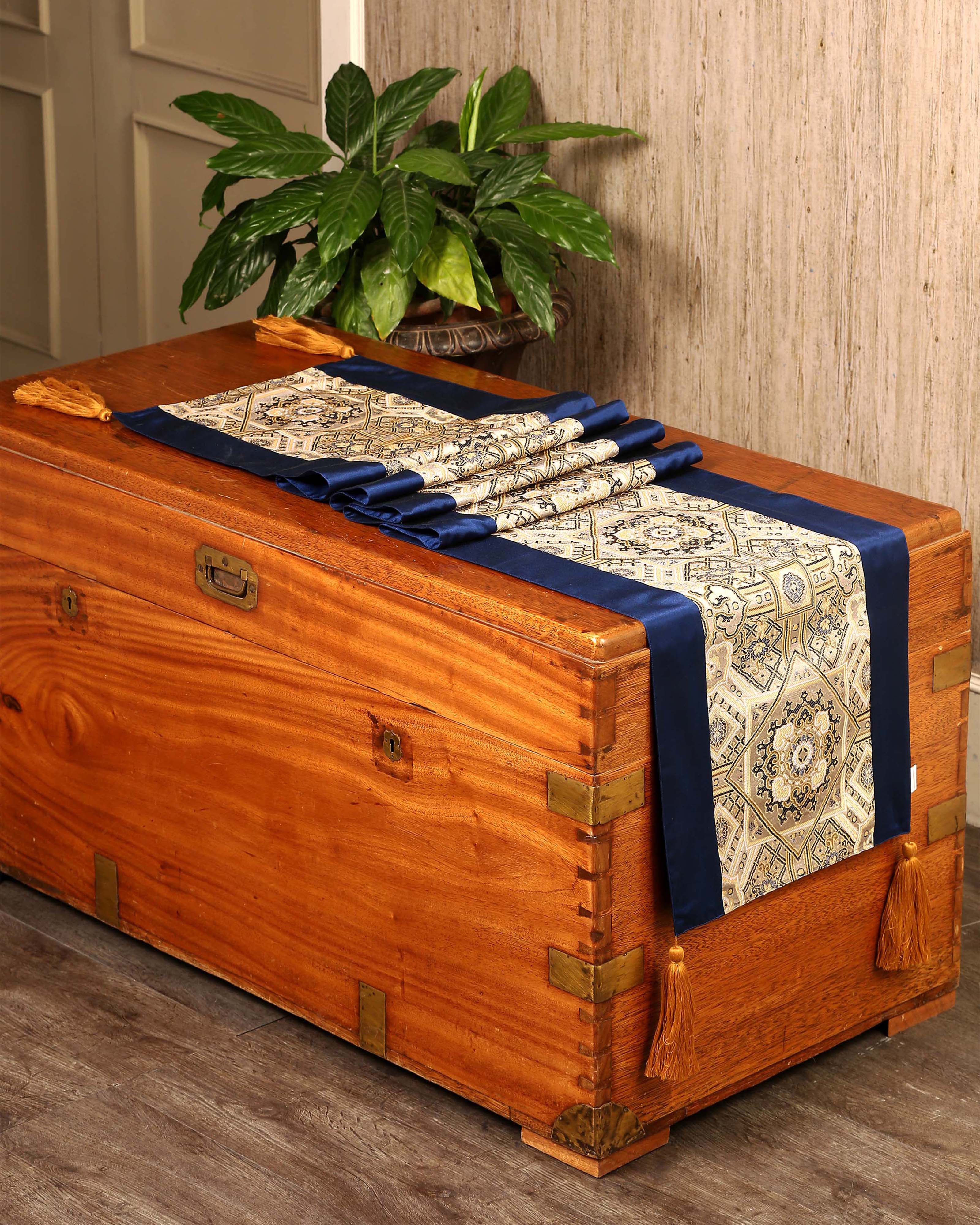 Rhombus Banarasi Satin Brocade Silk Table Runner