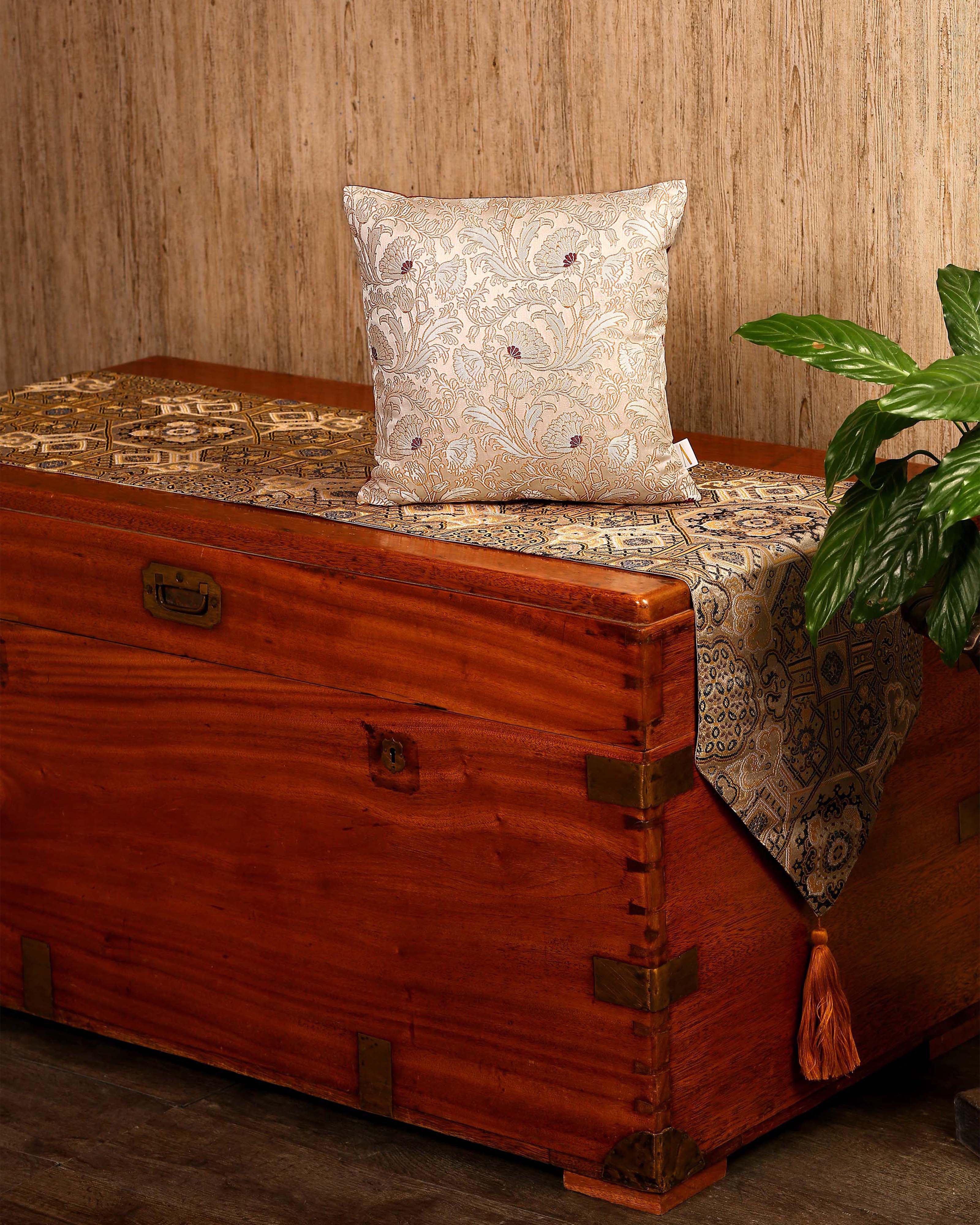 Carnation Banarasi Satin Brocade Silk Cushion Cover