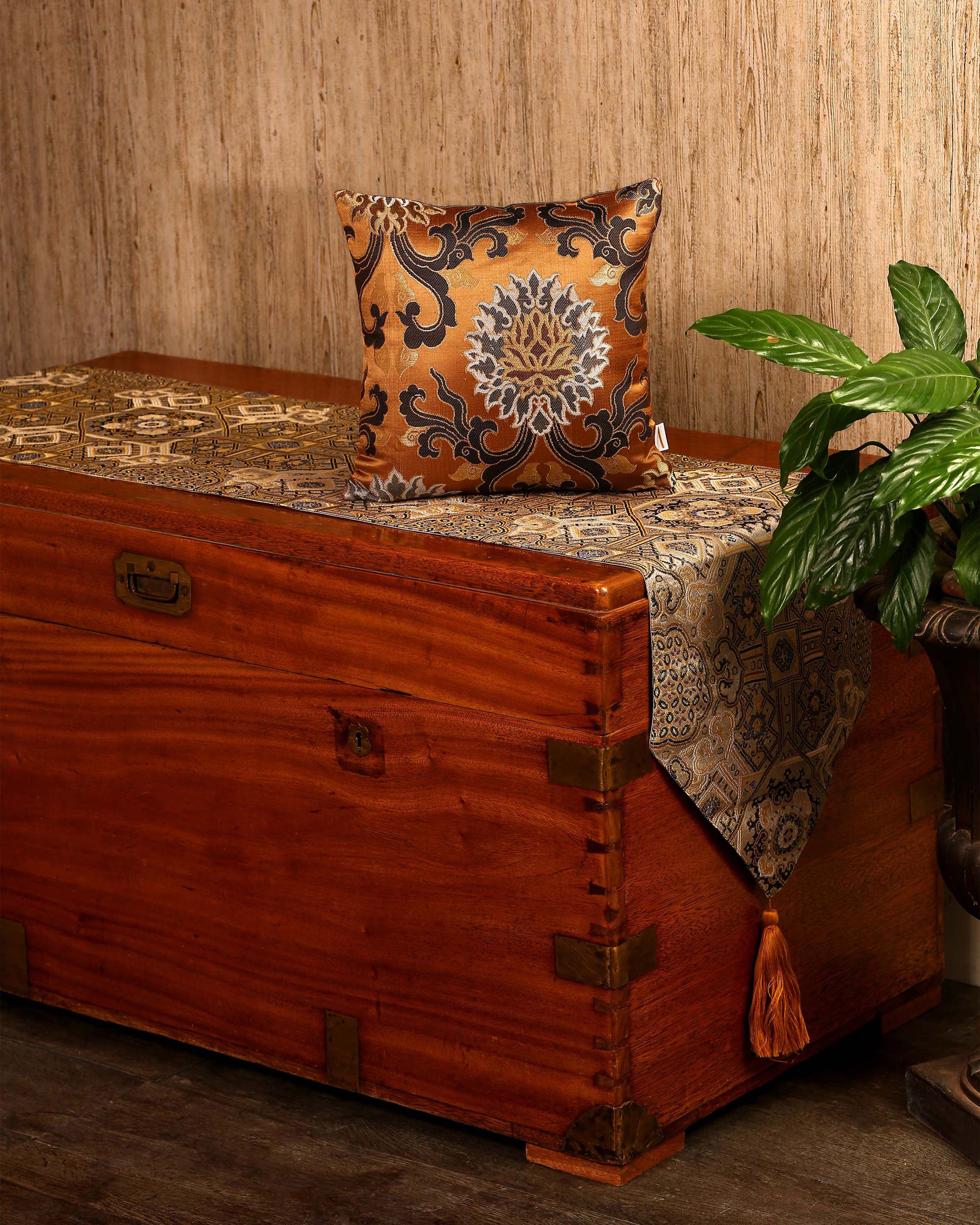 Fire Banarasi Satin Brocade Silk Cushion Cover