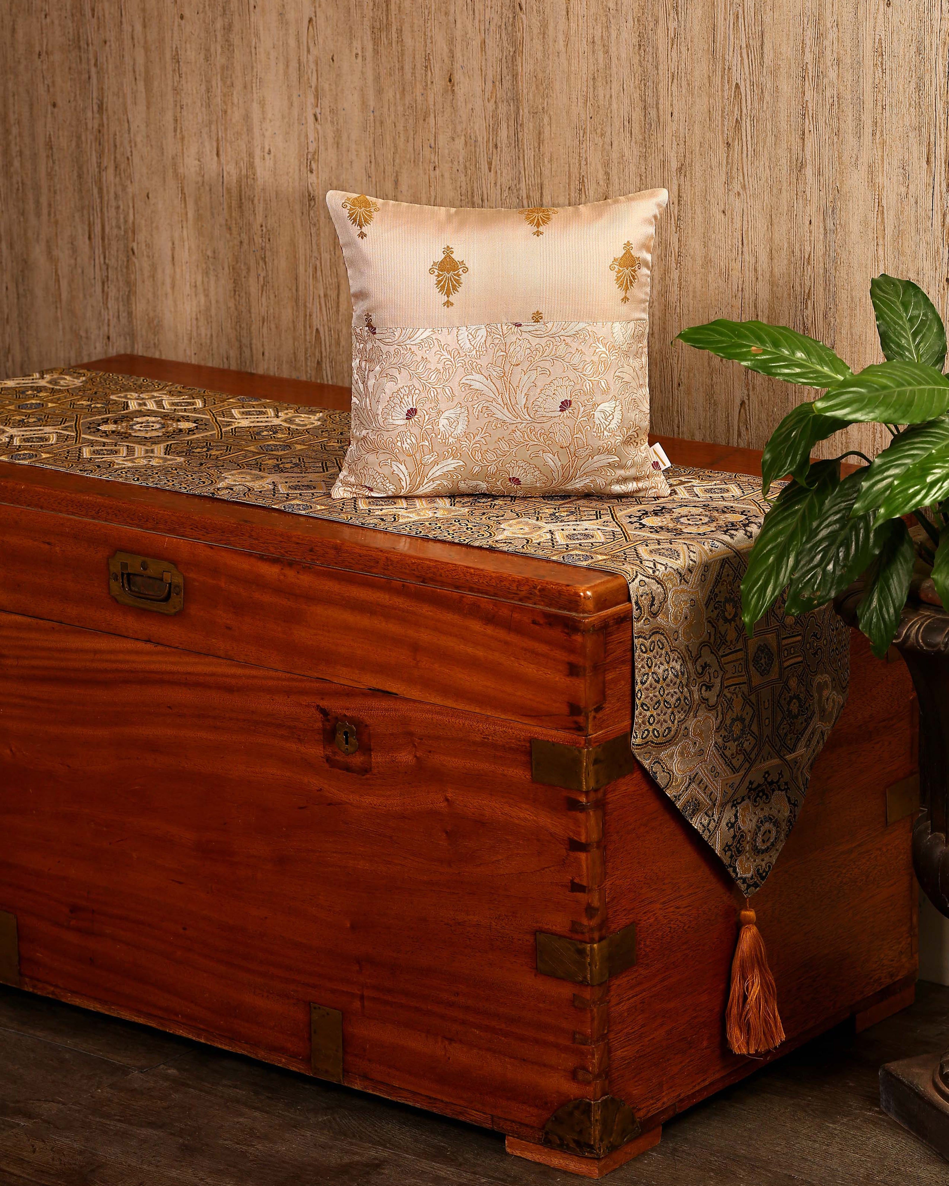 Anancar Banarasi Satin Brocade Silk Cushion Cover