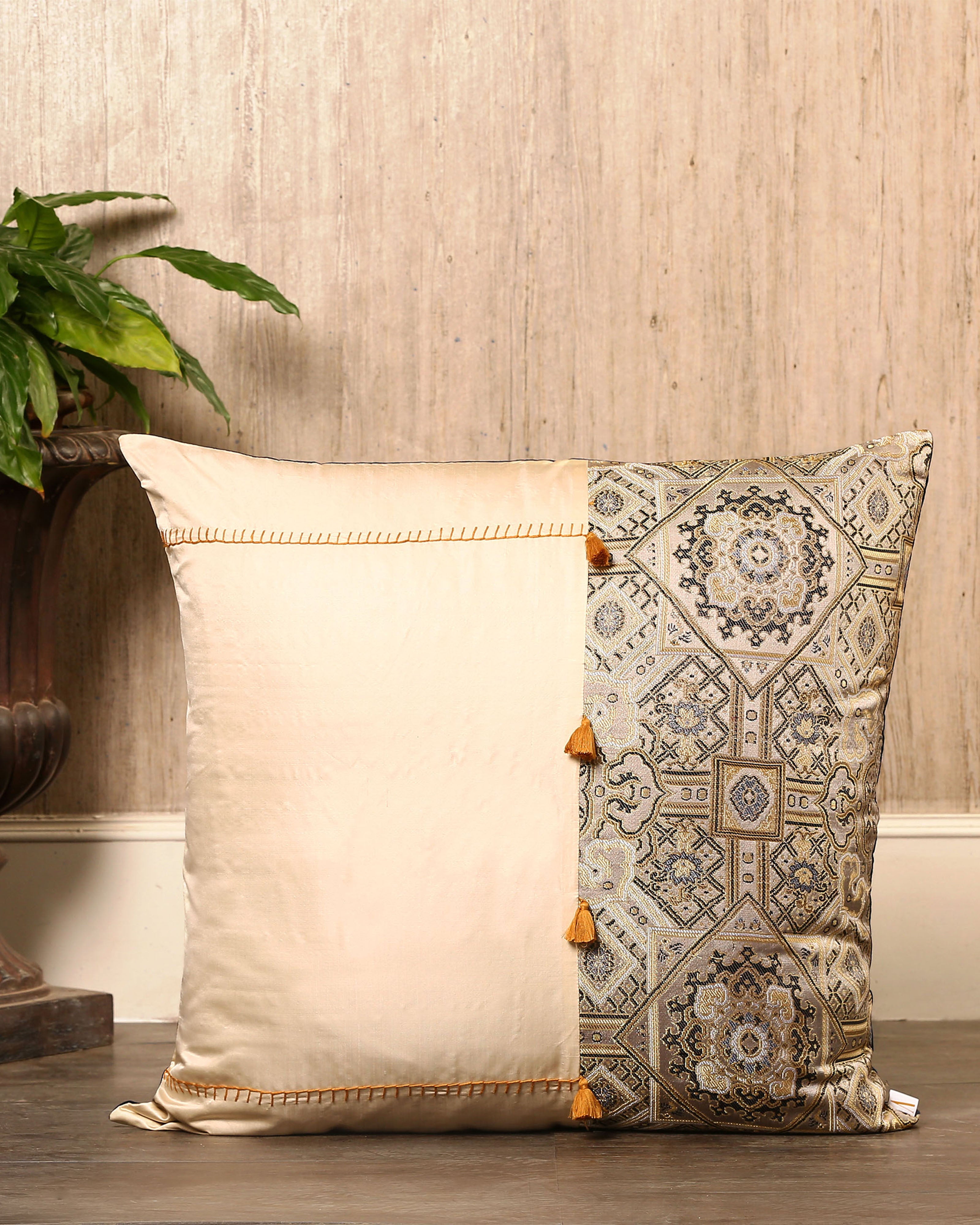 Rhombus Banarasi Satin Brocade Silk Cushion Cover