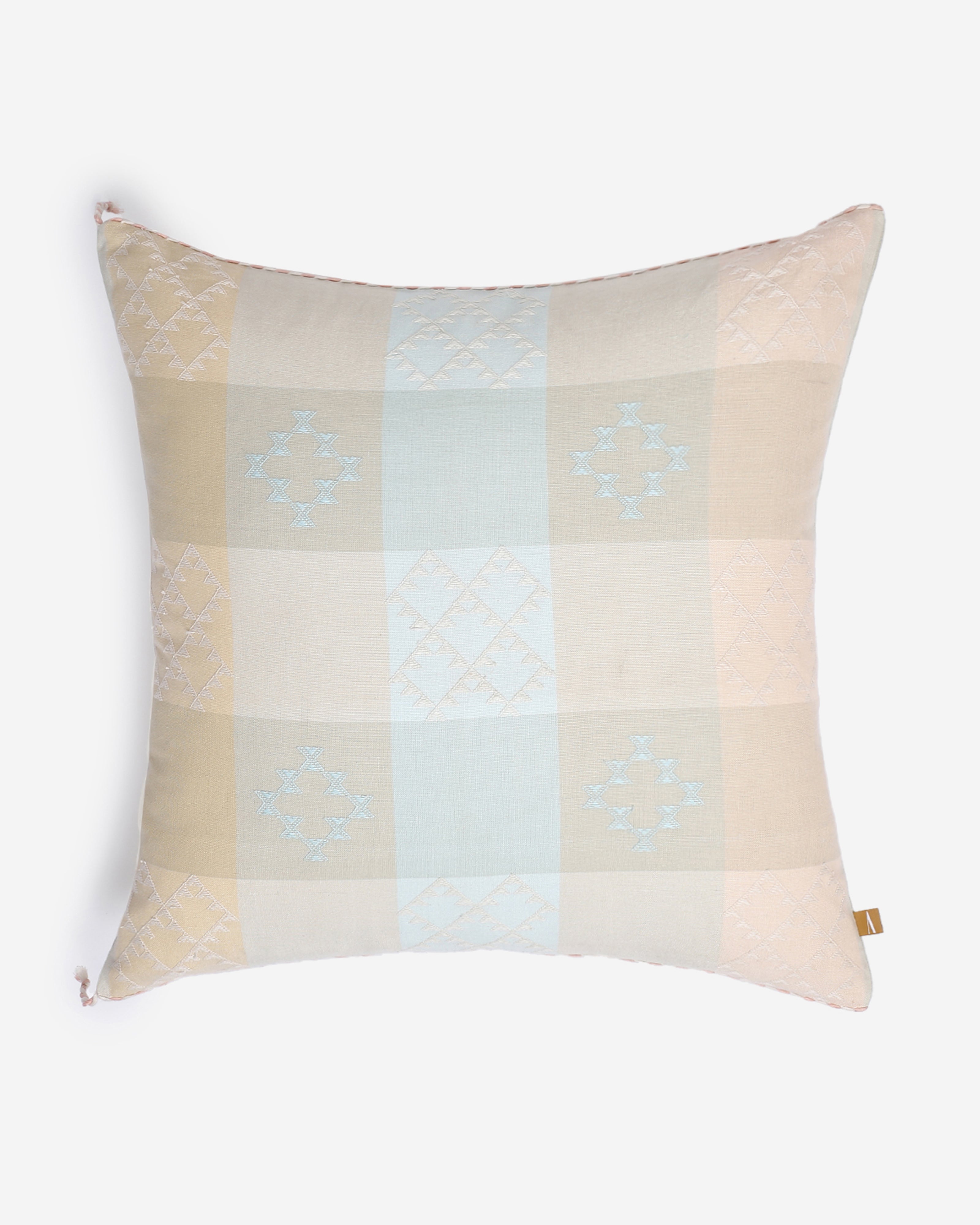 Checker Board Bhujodi Extra Weft Cotton Cushion Cover
