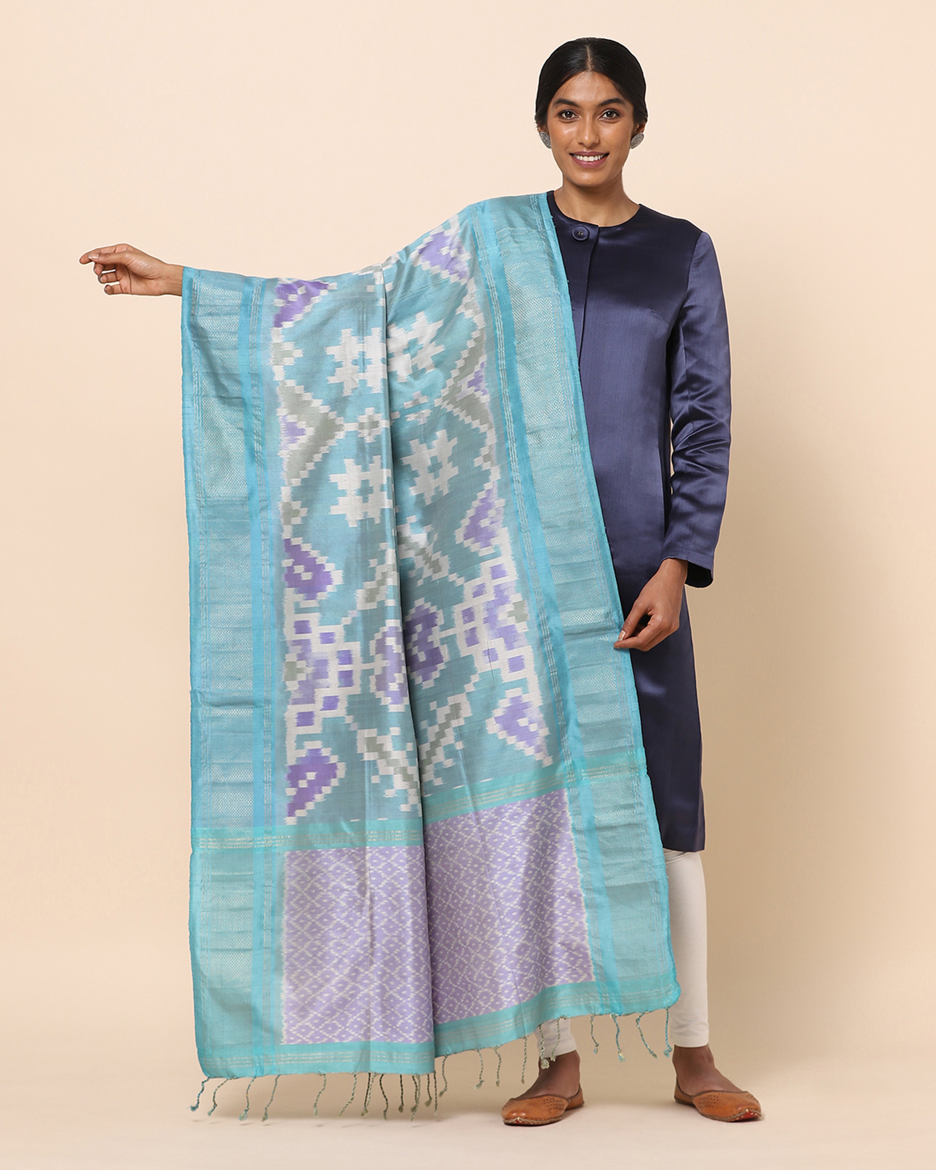 Abad Pochampally Weft Ikat and Jacquard Silk Dupatta