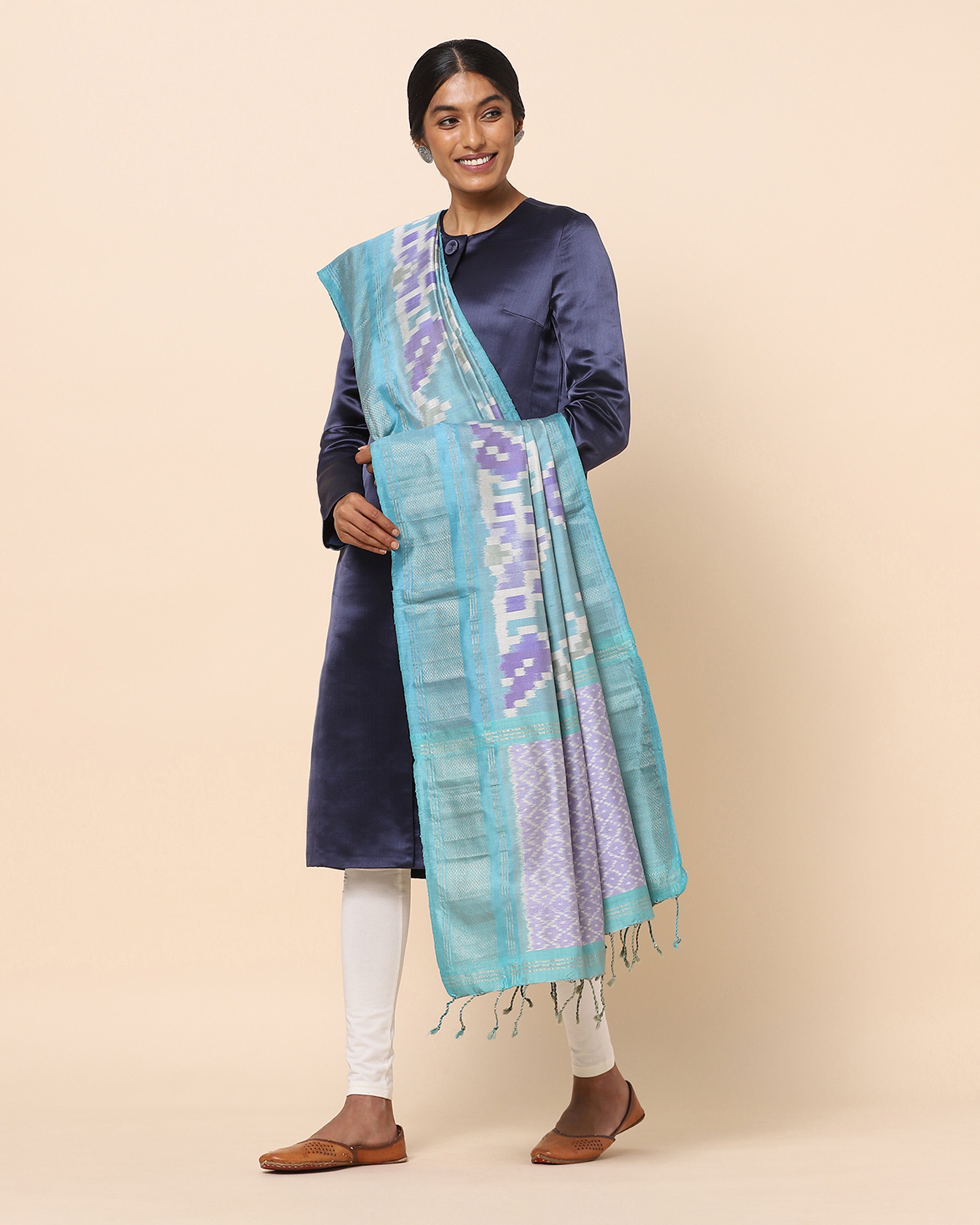 Abad Pochampally Weft Ikat and Jacquard Silk Dupatta