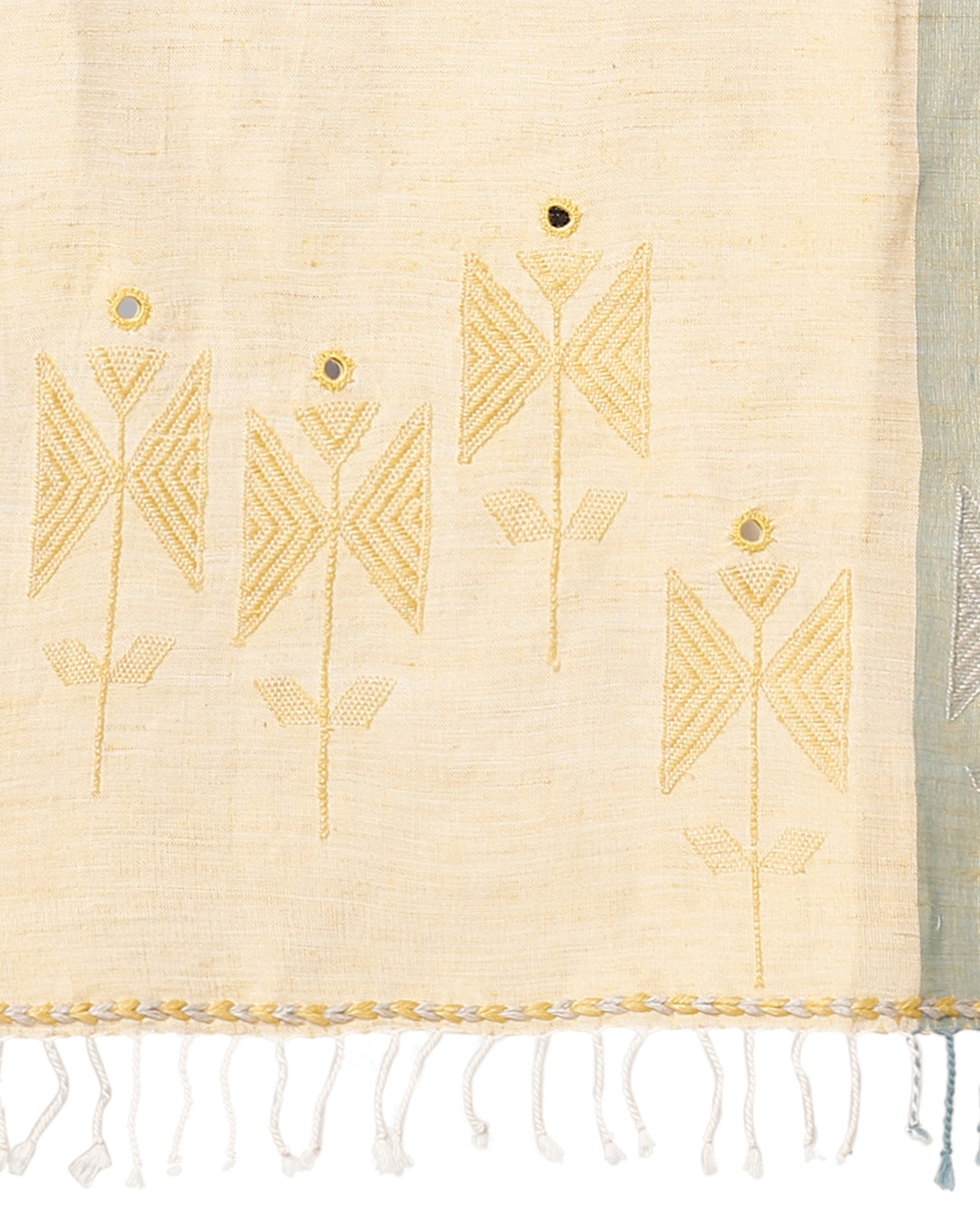 Rosed Bhujodi Extra Weft Cotton Linen Stole