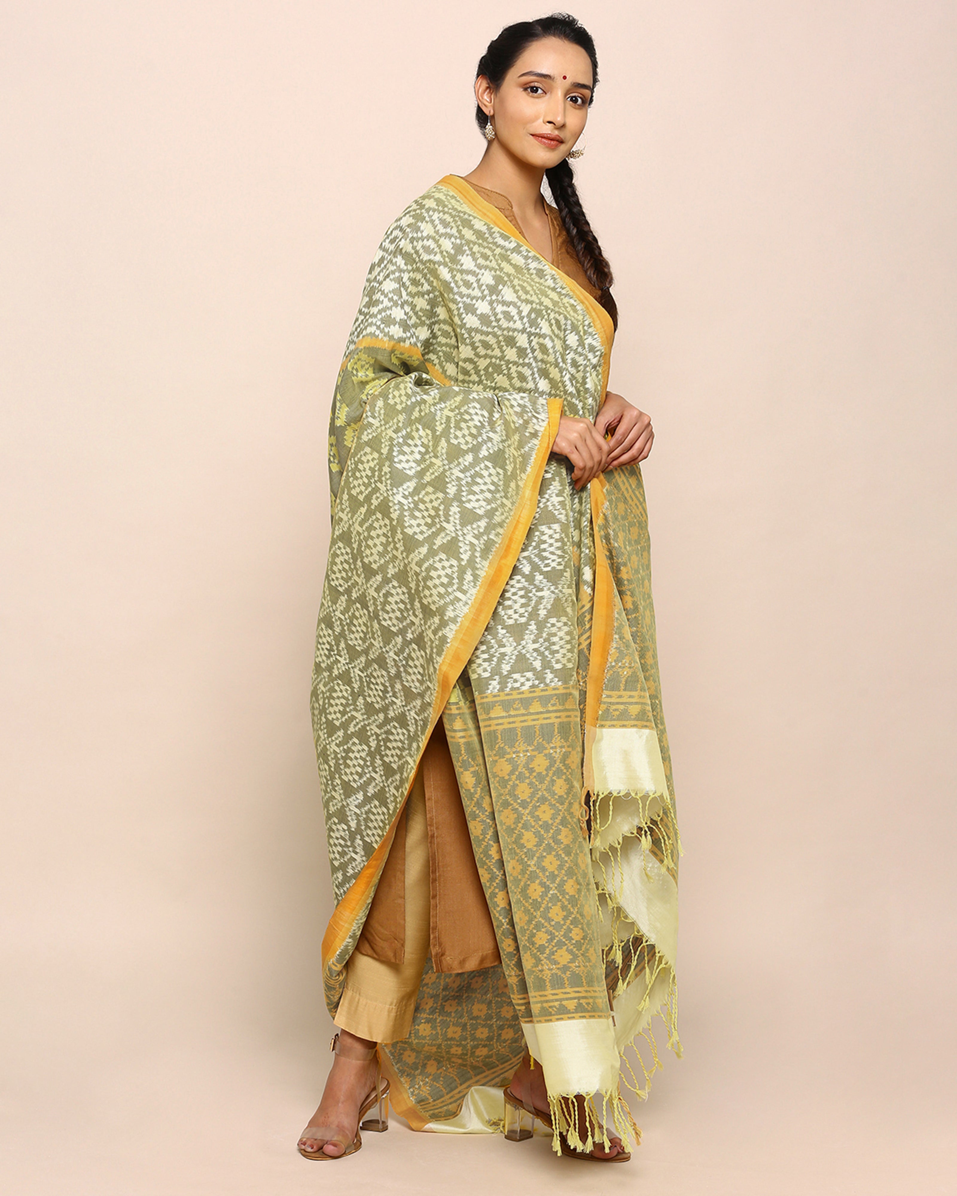 Nala Pochampally Weft Ikat Cotton Silk Dupatta