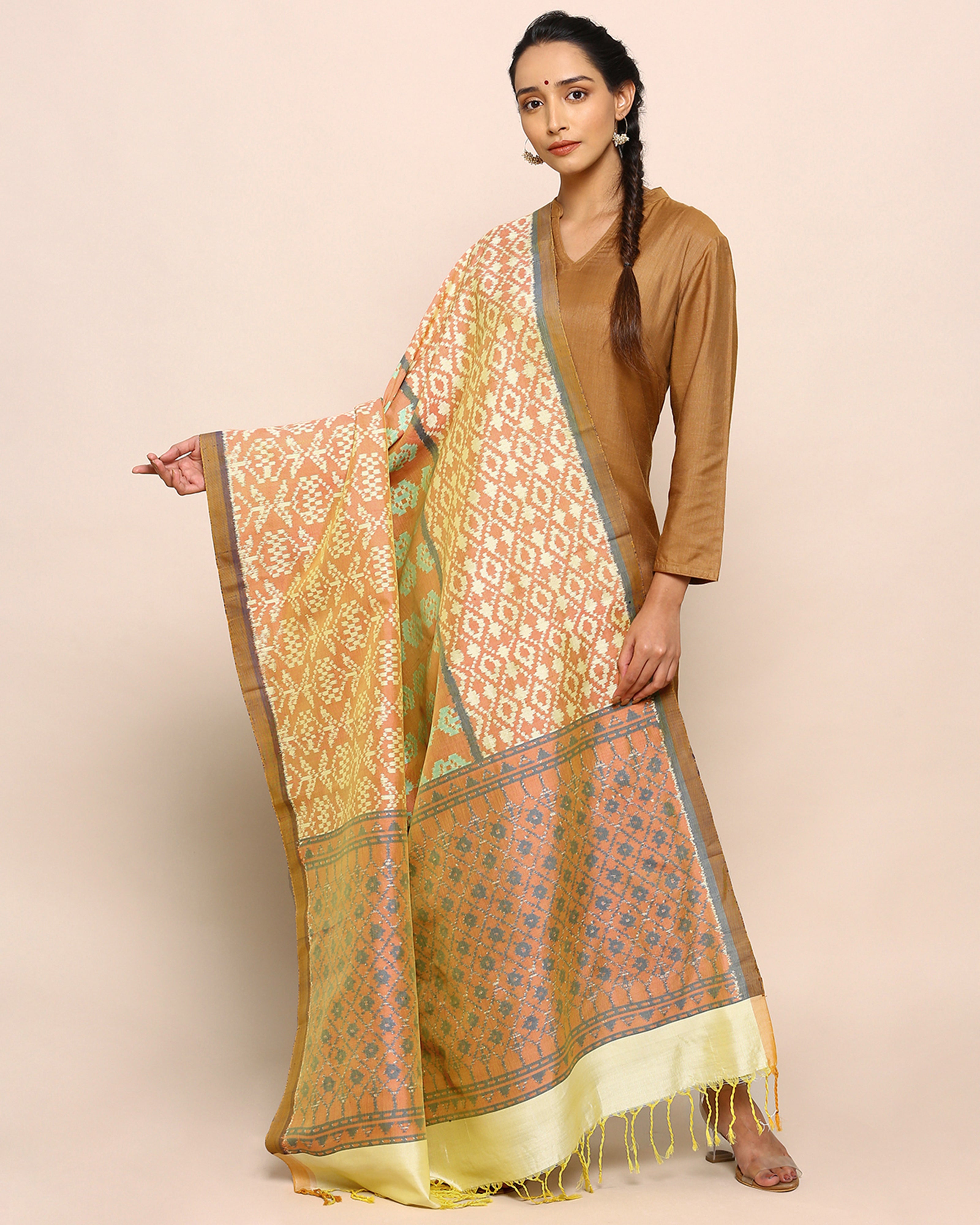 Nala Pochampally Weft Ikat Cotton Silk Dupatta