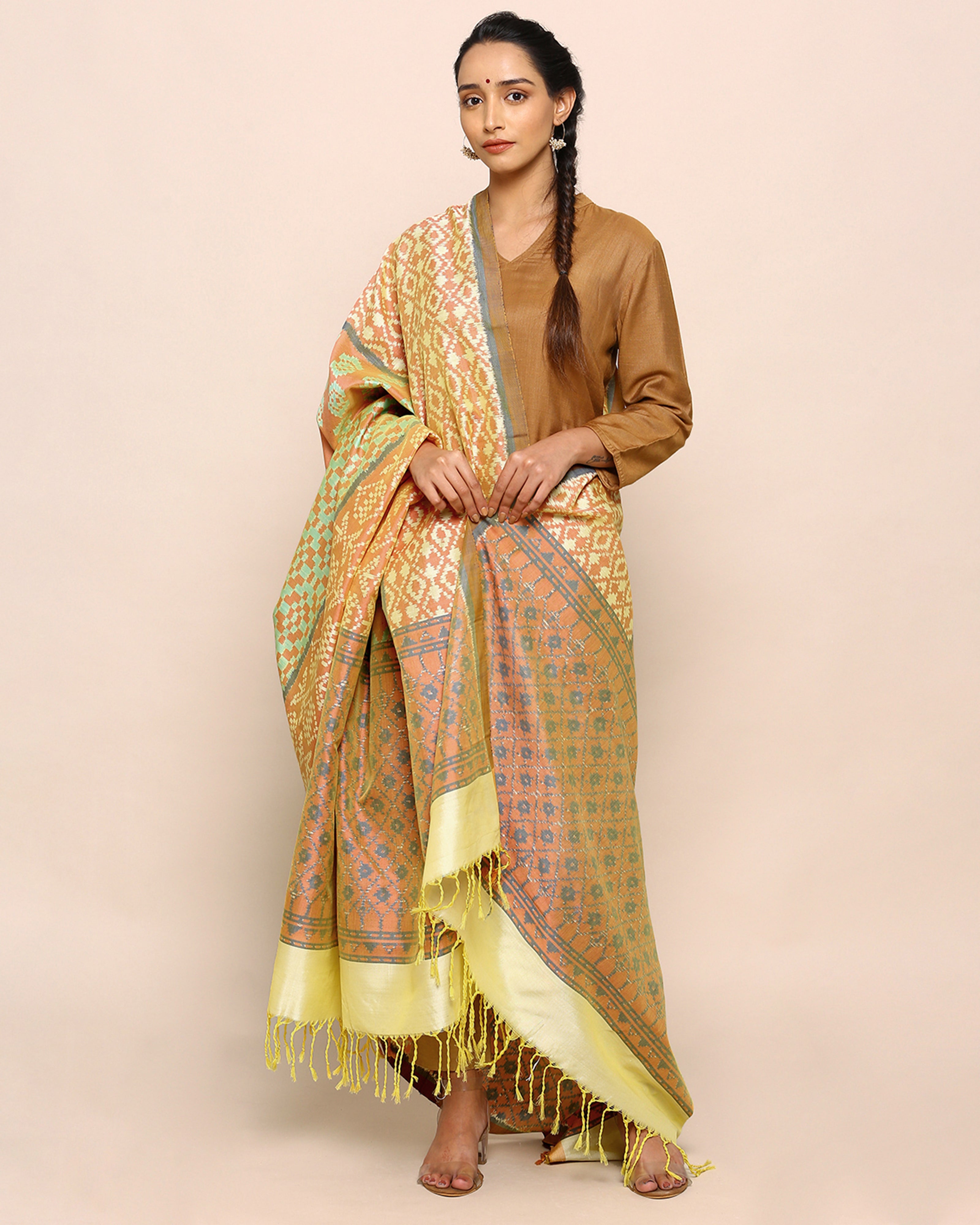 Nala Pochampally Weft Ikat Cotton Silk Dupatta