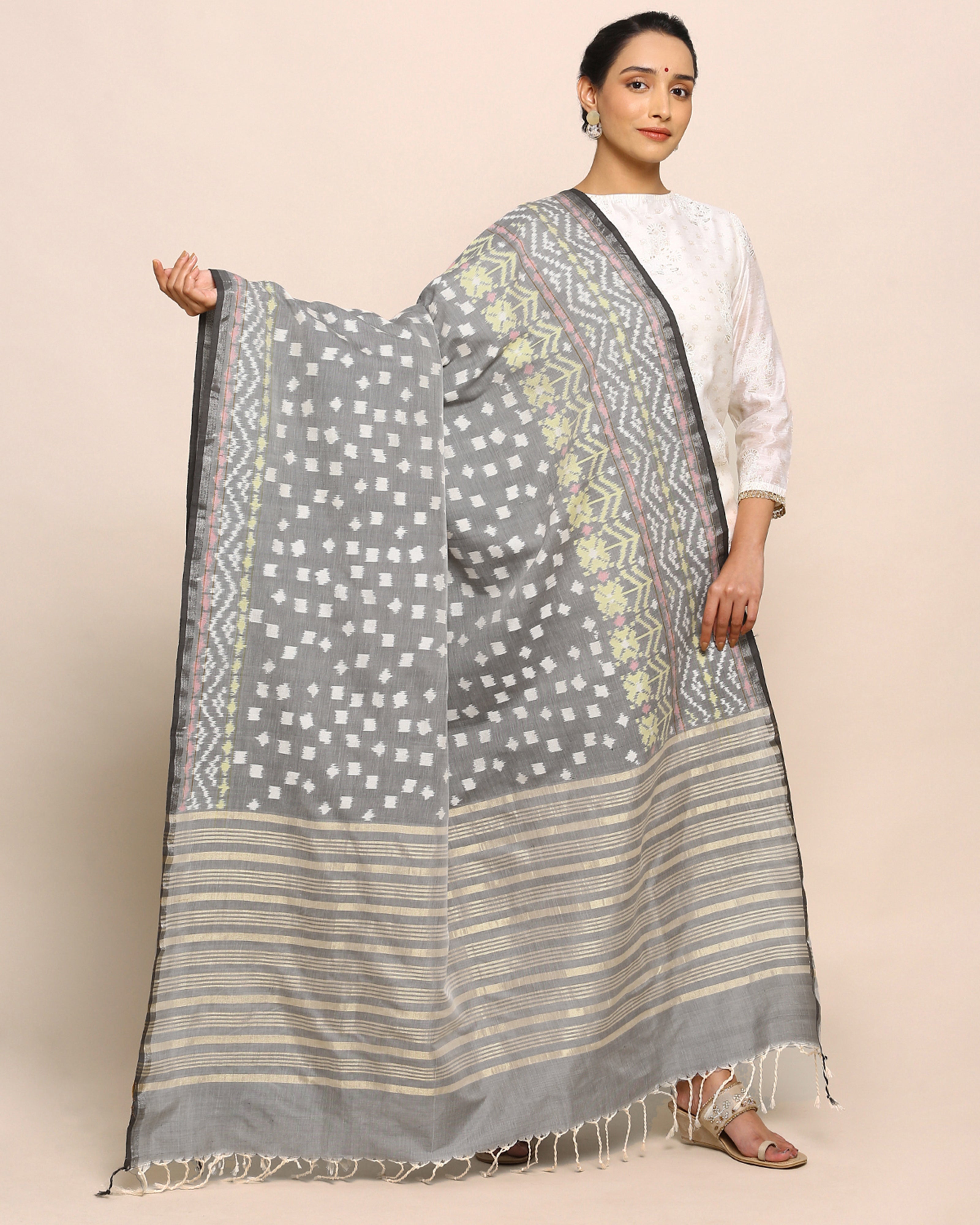 Rani Pochampally Weft Ikat Cotton Silk Dupatta