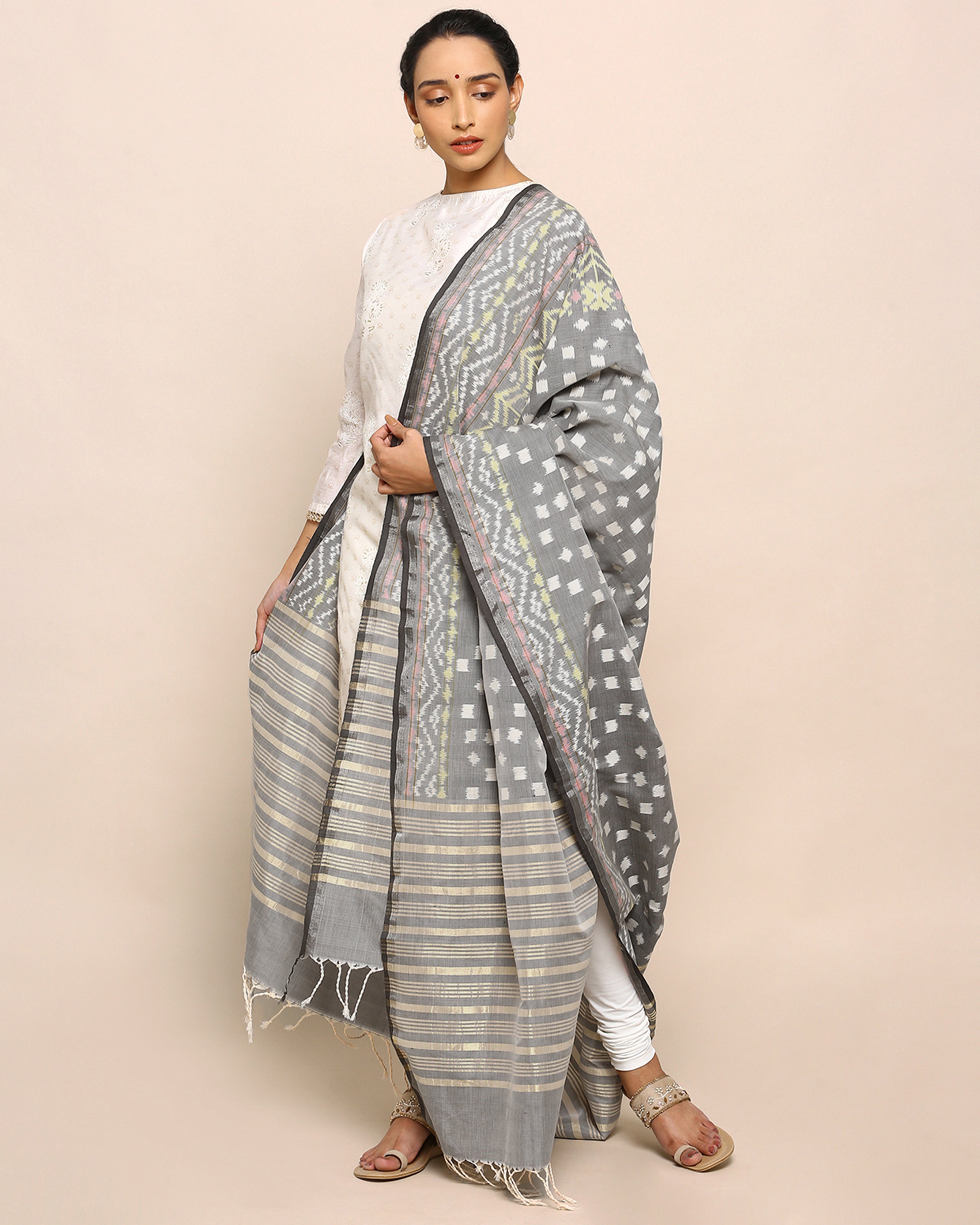 Rani Pochampally Weft Ikat Cotton Silk Dupatta
