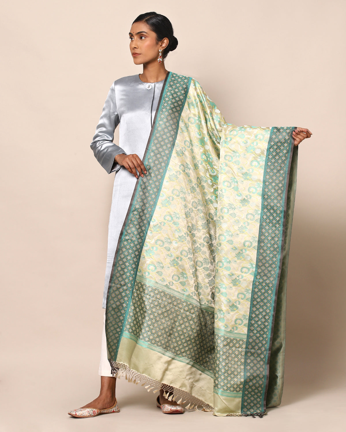 Summer Jade Green Banarasi Tanchoi Silk Dupatta