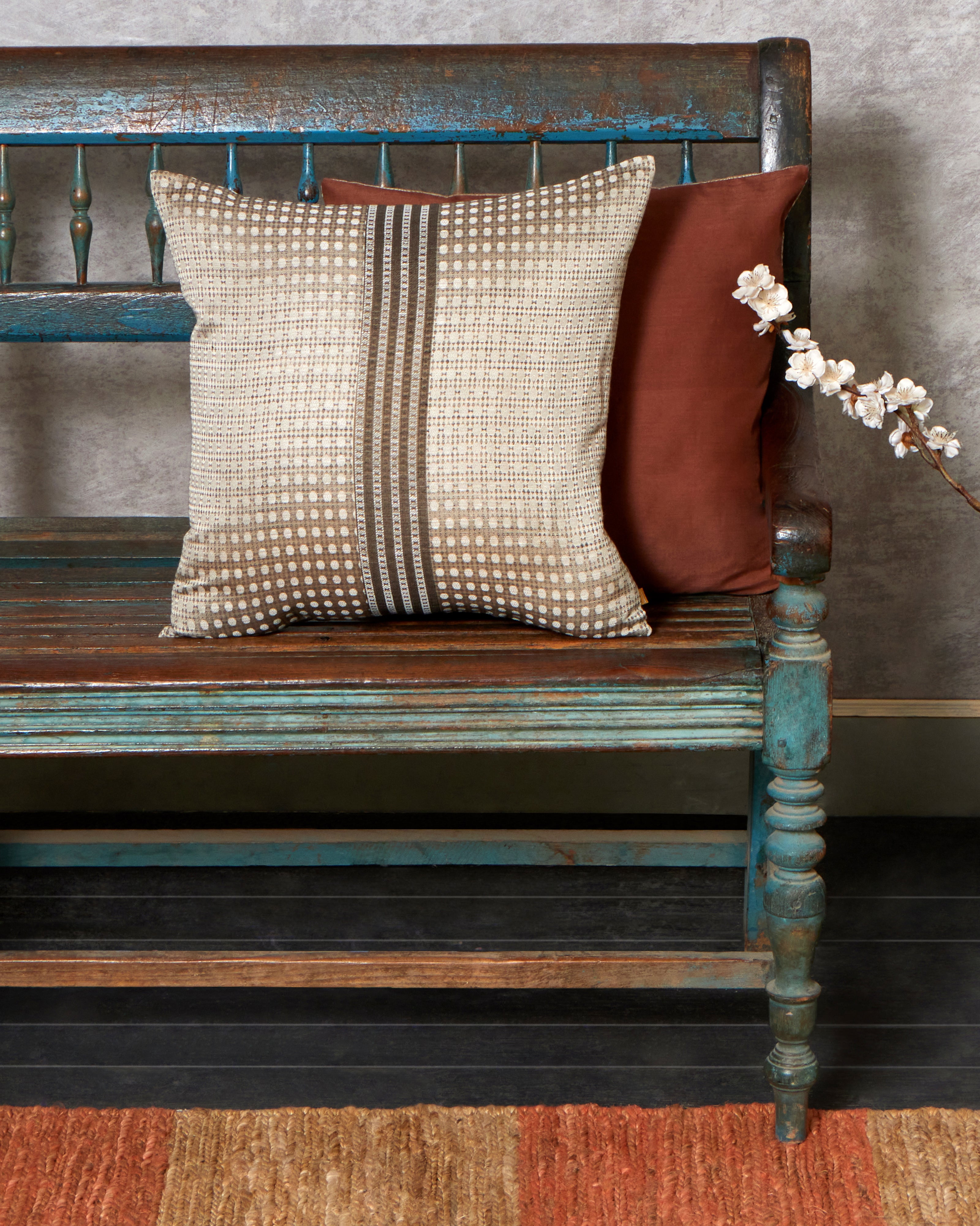 Chettinad Banarasi Tanchoi Silk Linen Cushion Cover