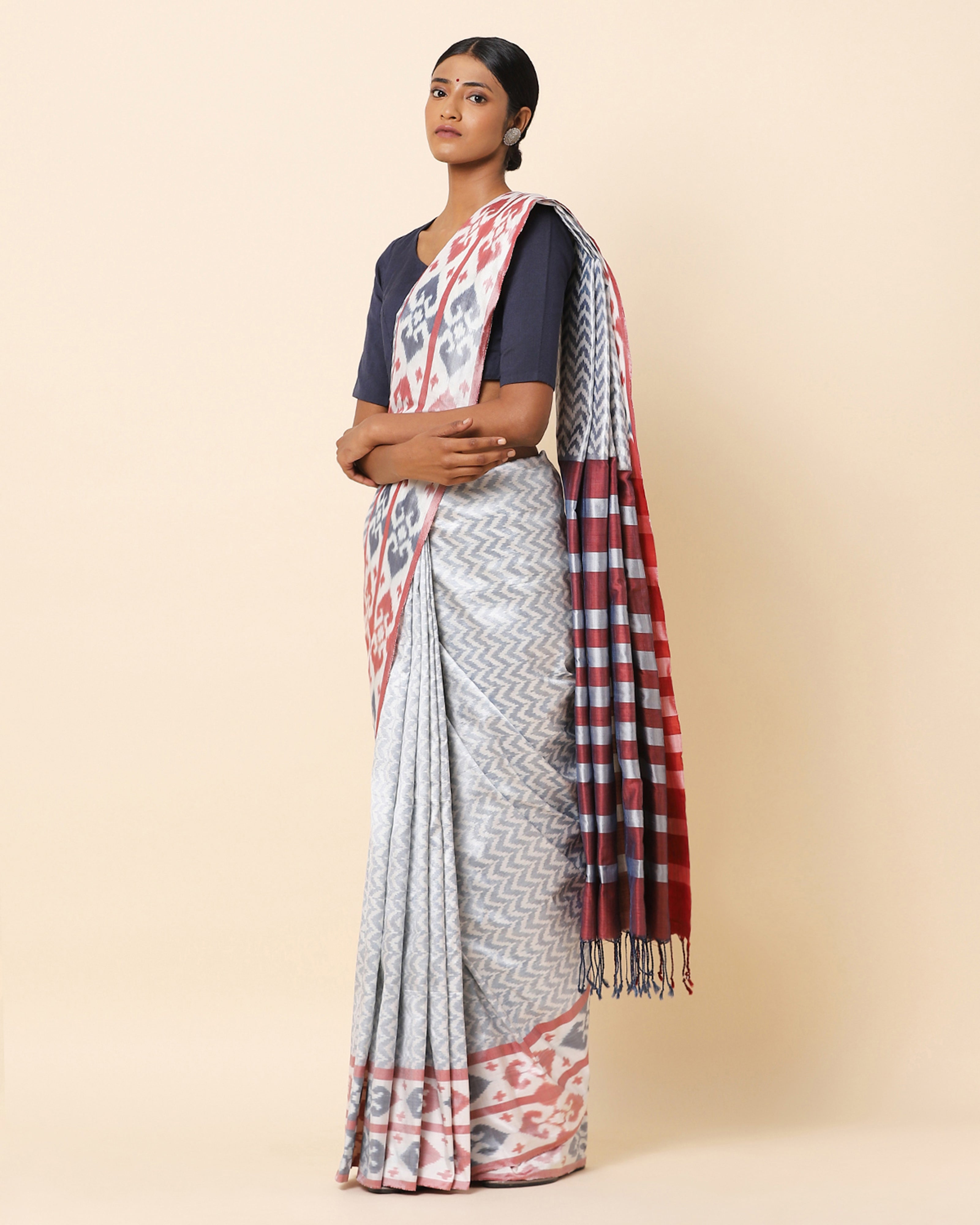 Zircon Pochampally Warp Ikat Silk Saree