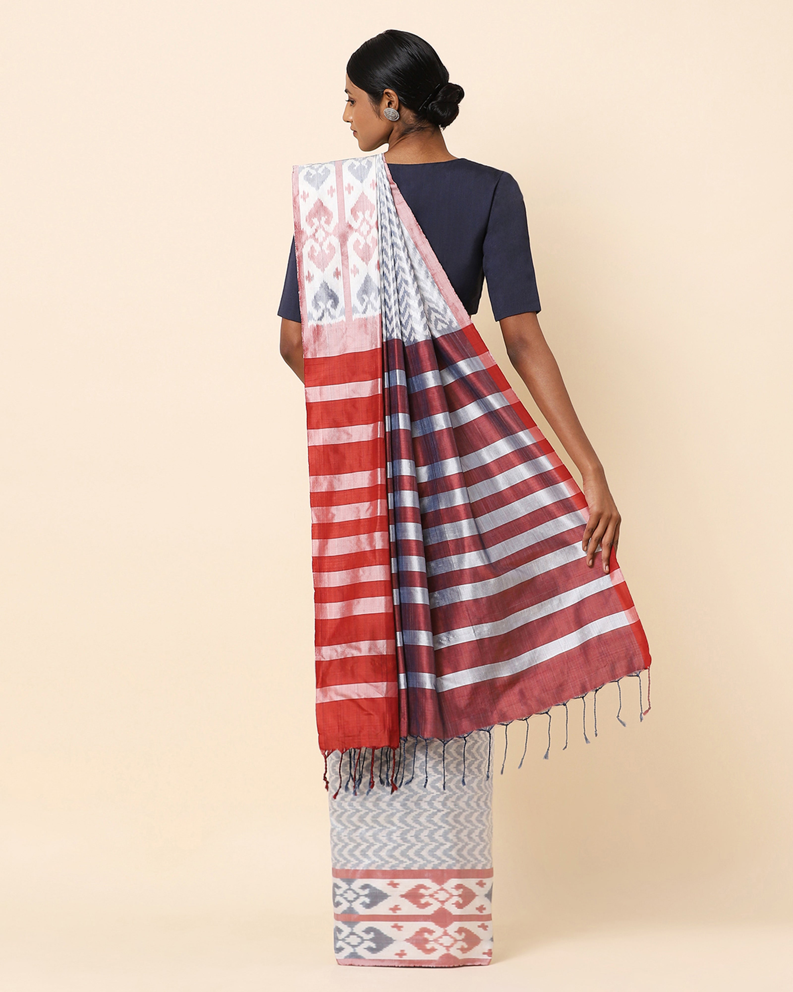 Zircon Pochampally Warp Ikat Silk Saree