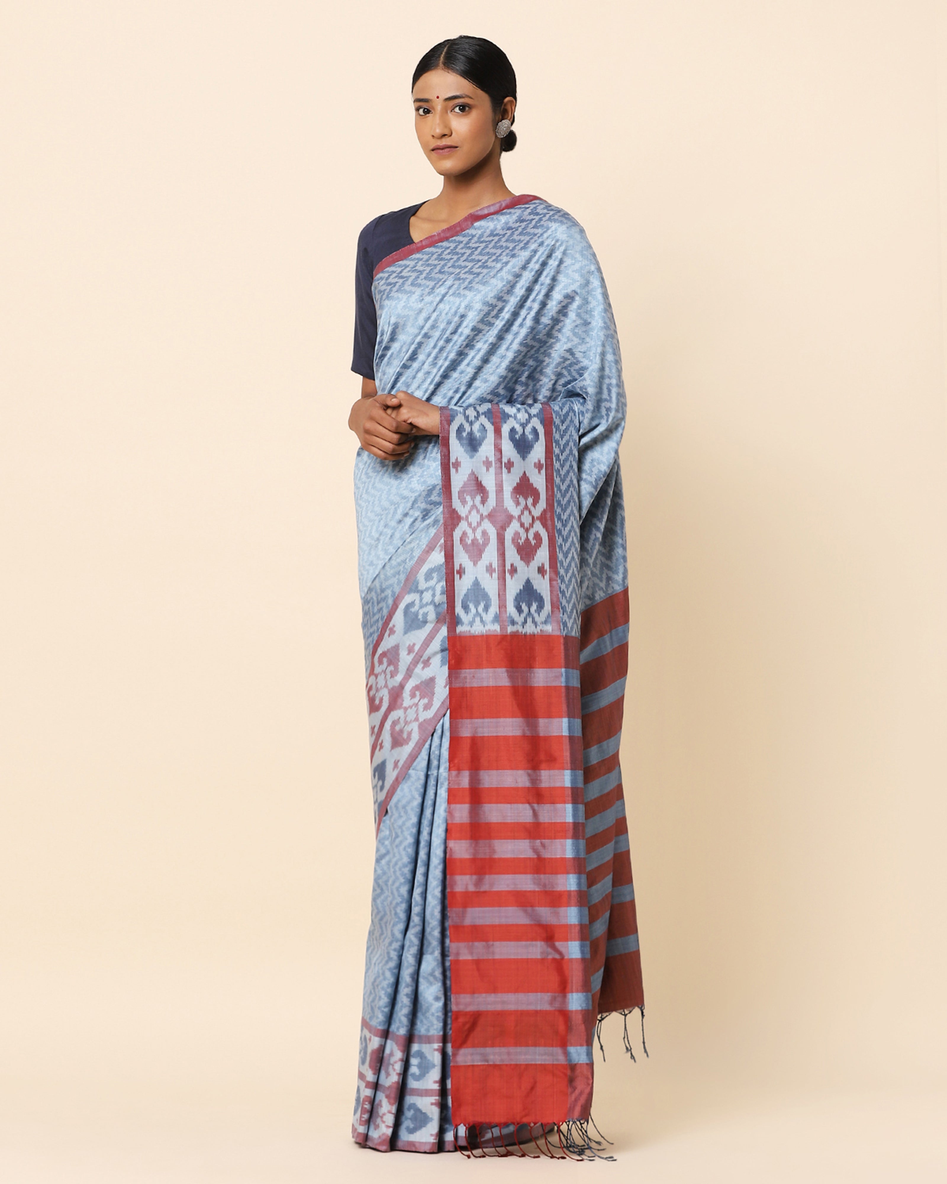 Zircon Pochampally Warp Ikat Silk Saree