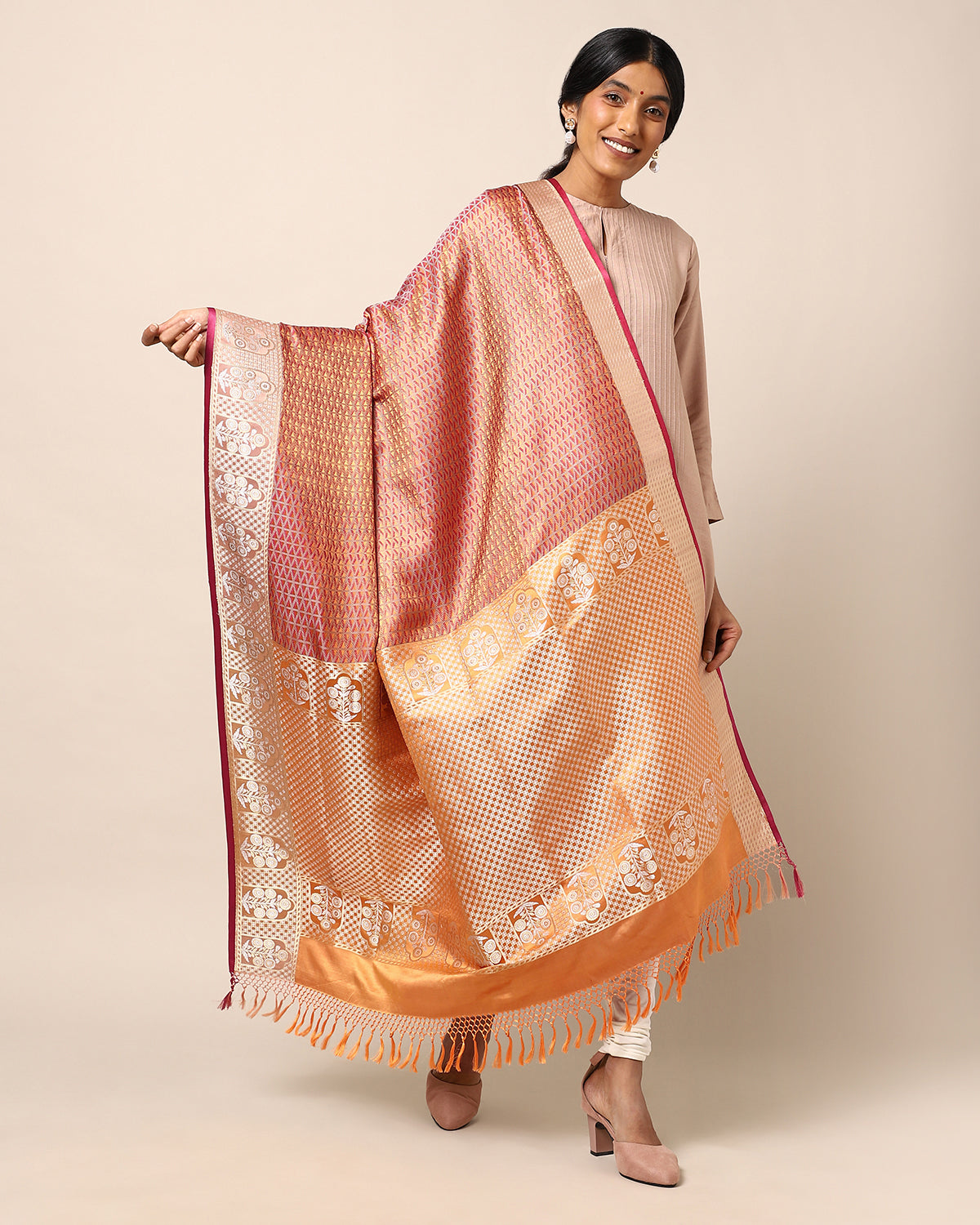 Mihrab Banarasi Tanchoi and Kadwa Silk Dupatta