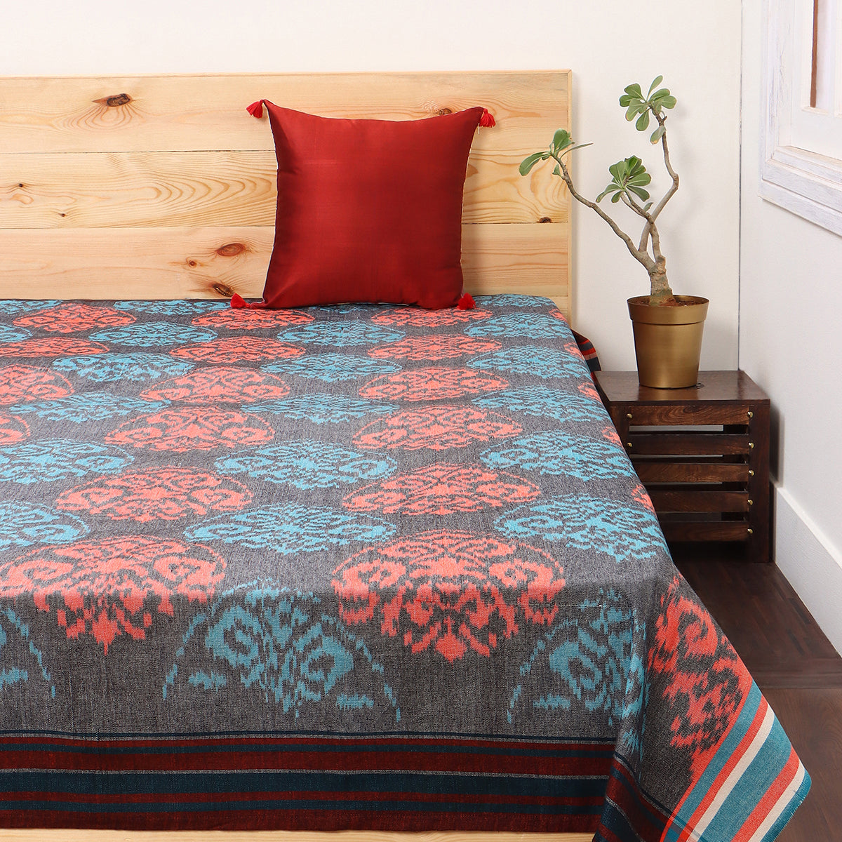 Nandani Pochampally Warp Ikat CottonSingle Bed Cover