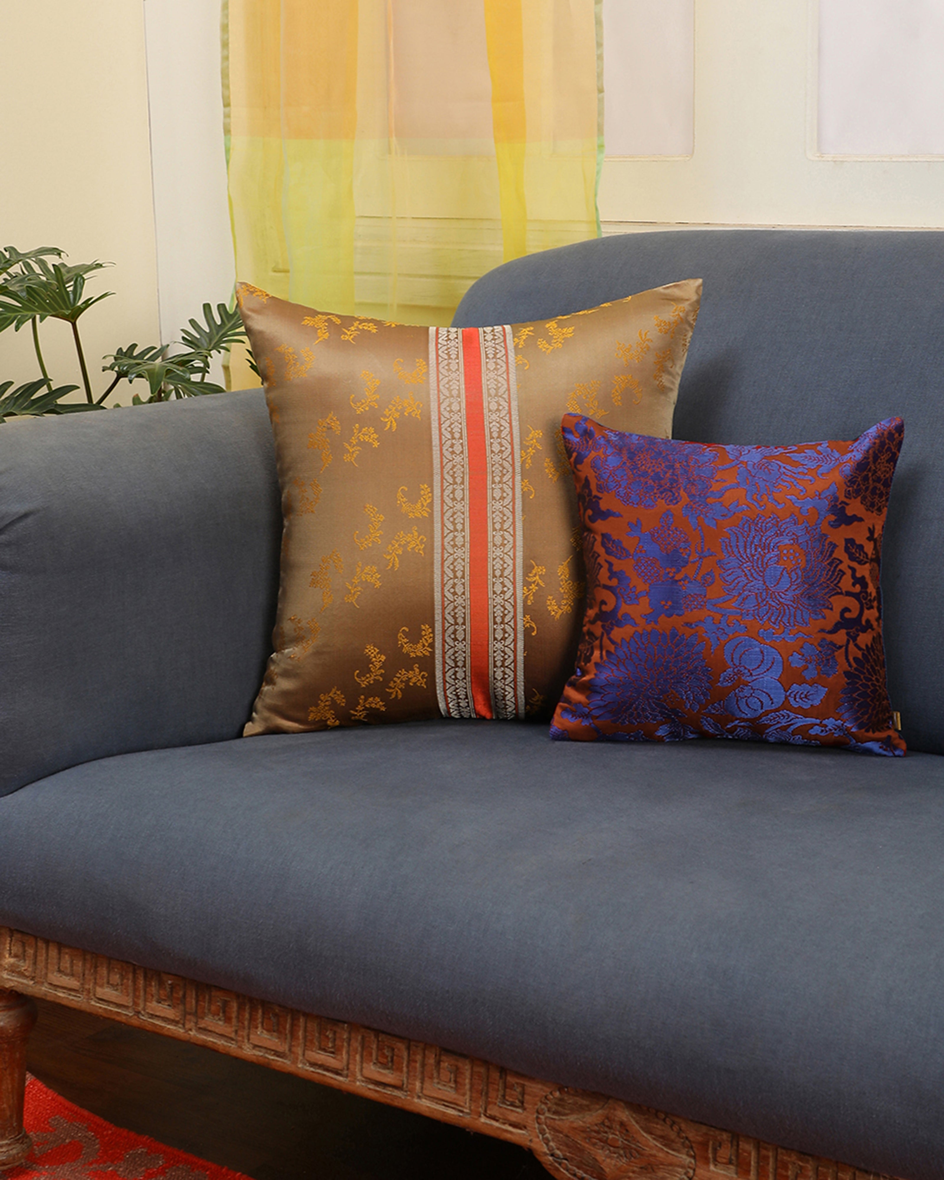 Khambo Banarasi Gyasar Silk Cushion Cover